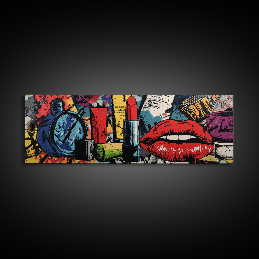 Lipstick and Perfume Fashion Still Life Canvas Print, Pop Art, Eclectic Home Decor, Living Room Decor, Fine Art, Pop, POP-3x1-36
