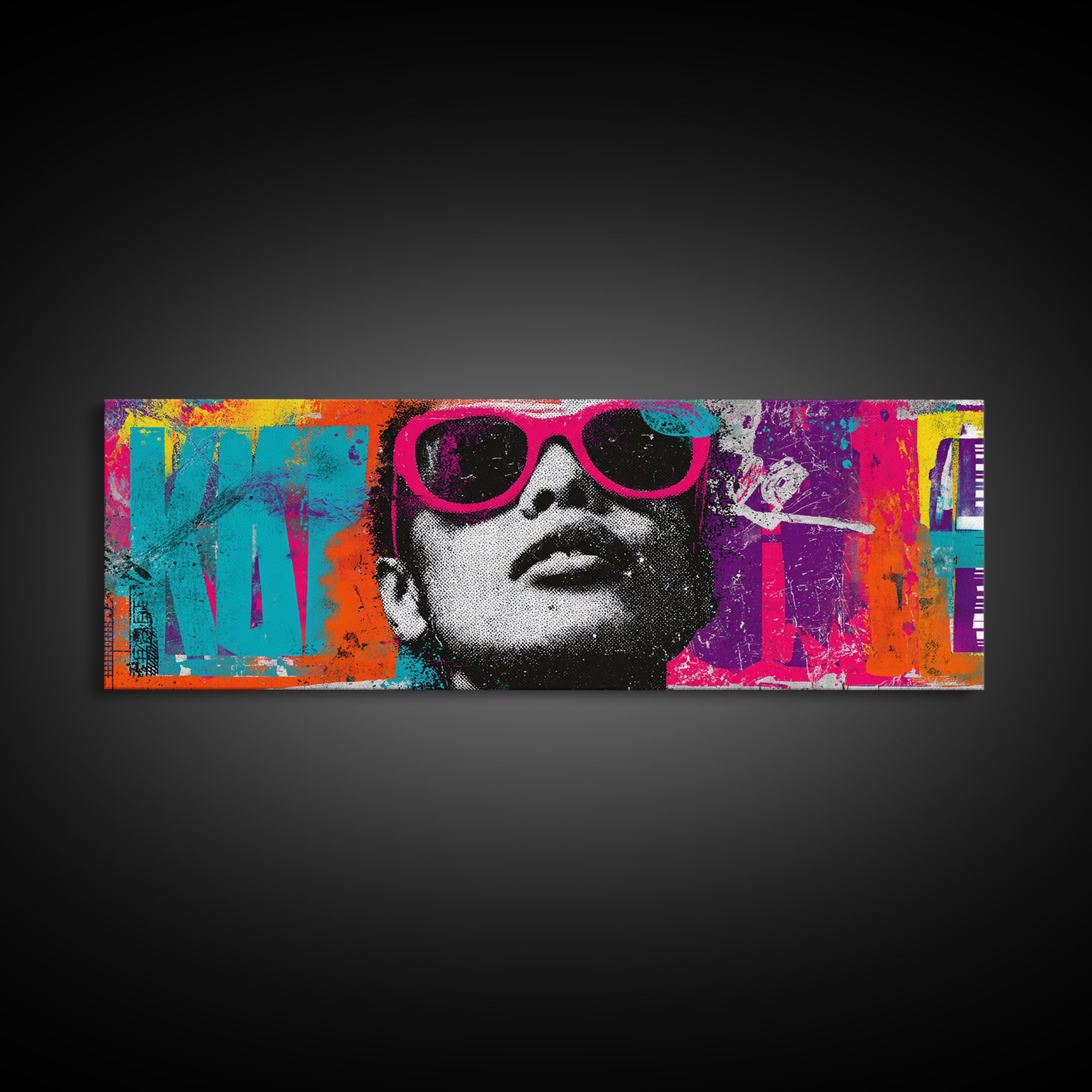 Glamorous Sunglasses Face Canvas Print, Pop Art, Art Print, Living Room Decor, Fine Art, Pop, Custom Portrait, Pet Portrait, POP-3x1-48