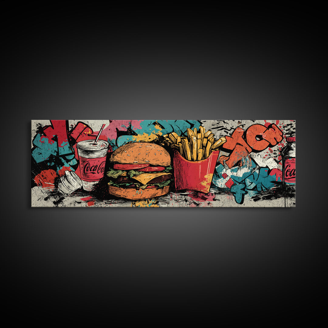 Hamburger and Fries Canvas Print, Pop Art, Mexican Art, Living Room Decor, Abstract Art, Pop, Neutral Decor, Modern Decor, POP-3x1-49