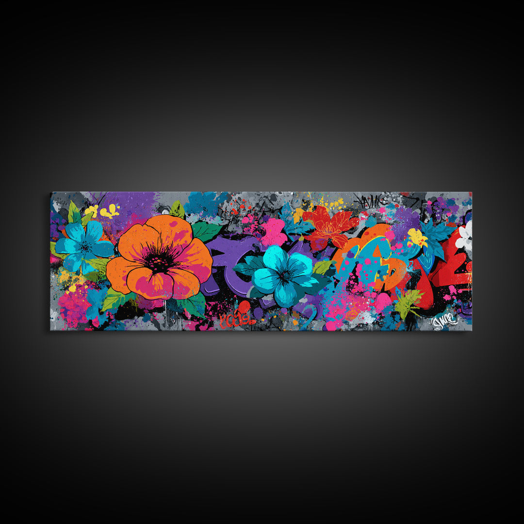Bold Flower Power Composition Framed Canvas Print, Pop Art, Food Art, Living Room Decor, Watercolor Art, Pop, Fine Art Print, POP-3x1-57