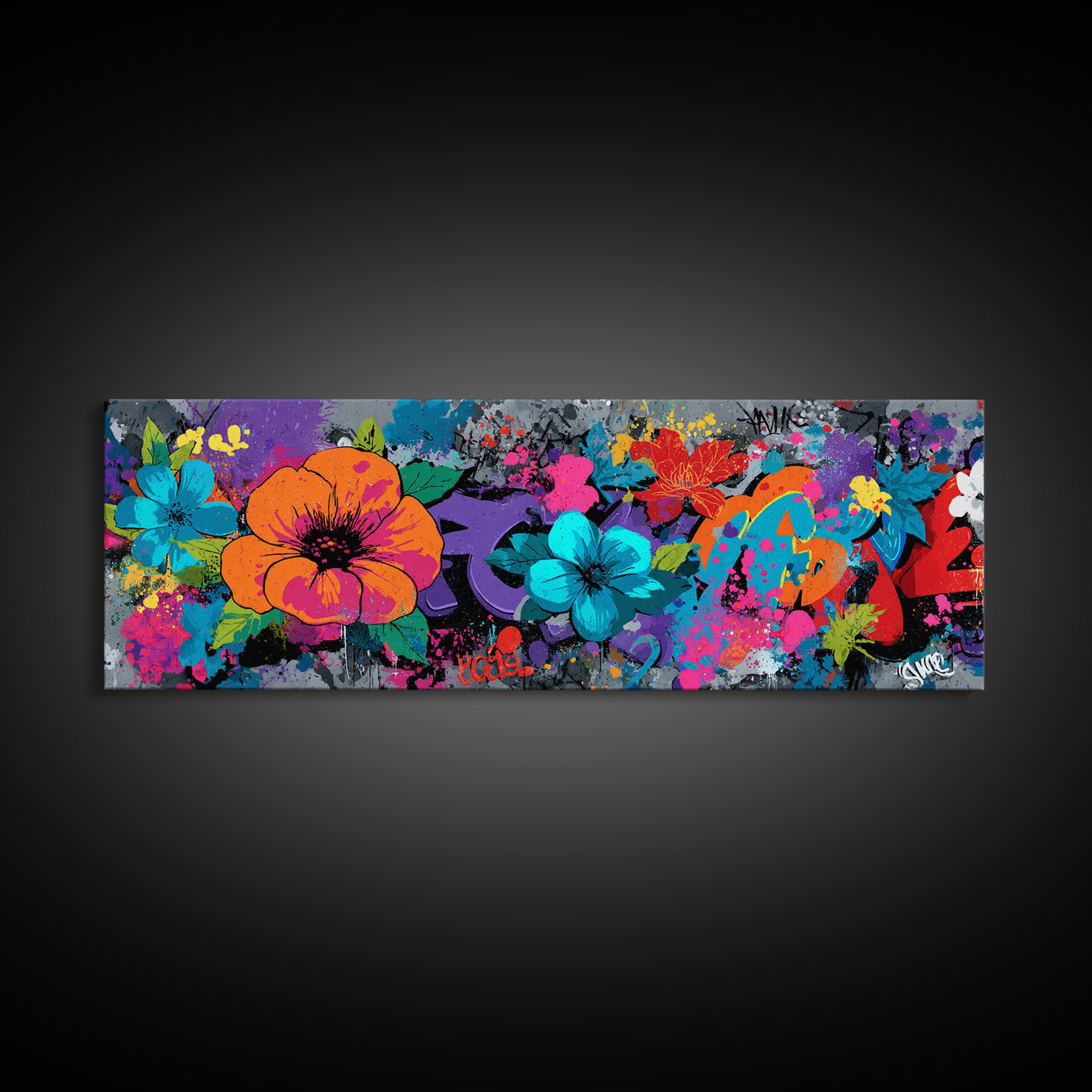 Bold Flower Power Composition Framed Canvas Print, Pop Art, Food Art, Living Room Decor, Watercolor Art, Pop, Fine Art Print, POP-3x1-57
