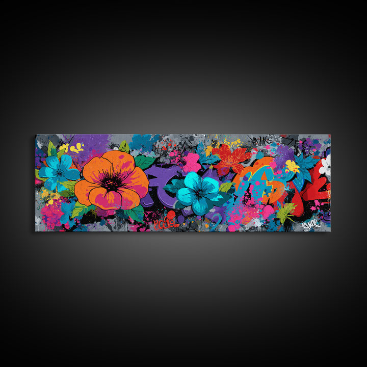 Bold Flower Power Composition Framed Canvas Print, Pop Art, Food Art, Living Room Decor, Watercolor Art, Pop, Fine Art Print, POP-3x1-57