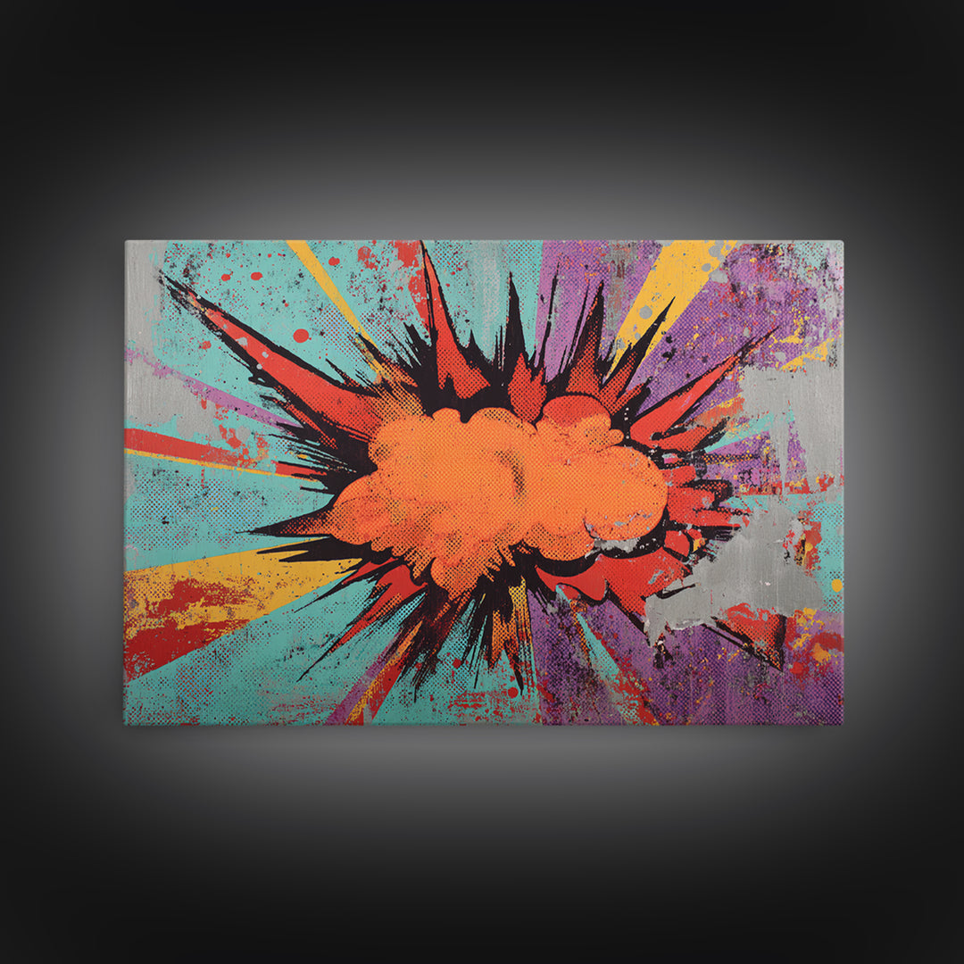 Exploding Starburst Shapes Without Text Framed Canvas Print, Pop Art, Custom Portrait, Living Room Decor, Fine Art, Pop, POP-3x2-14