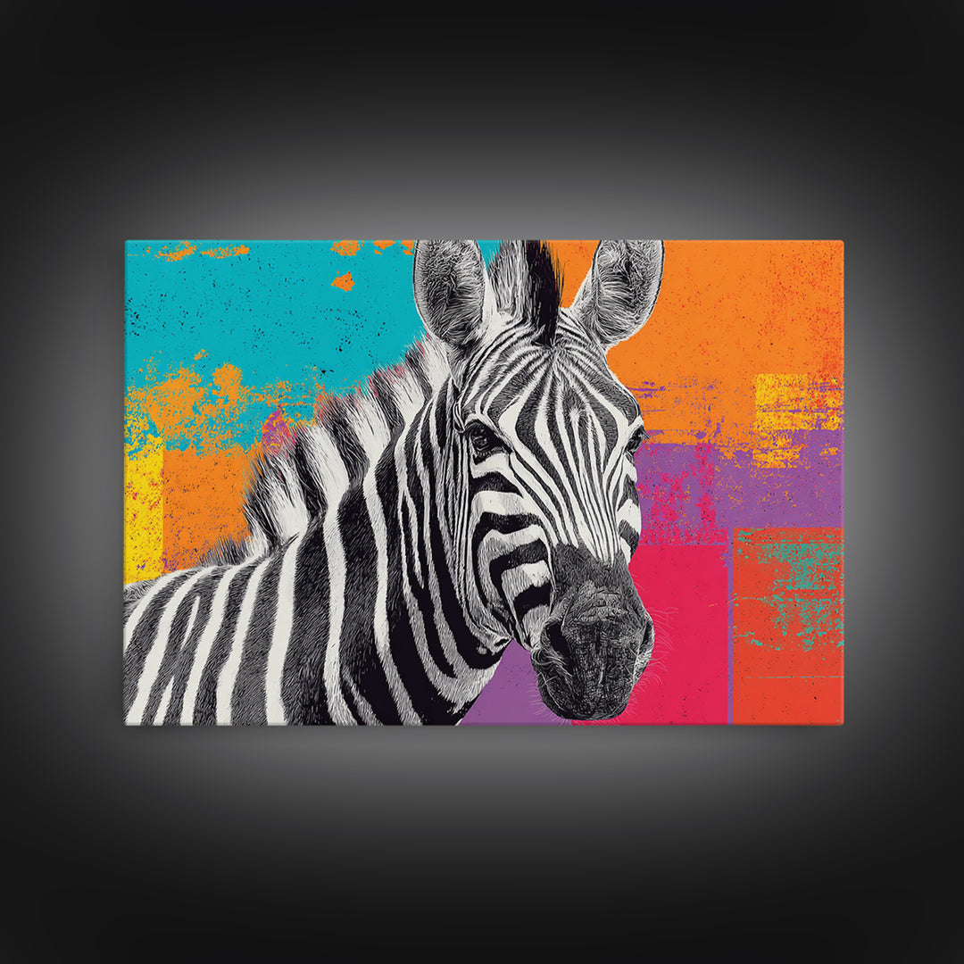 Zebra in Rainbow Pop Pattern Canvas Print, Pop Art, Portrait, Living Room Decor, Pop, Graffiti Art, Eclectic Home Decor, POP-3x2-17