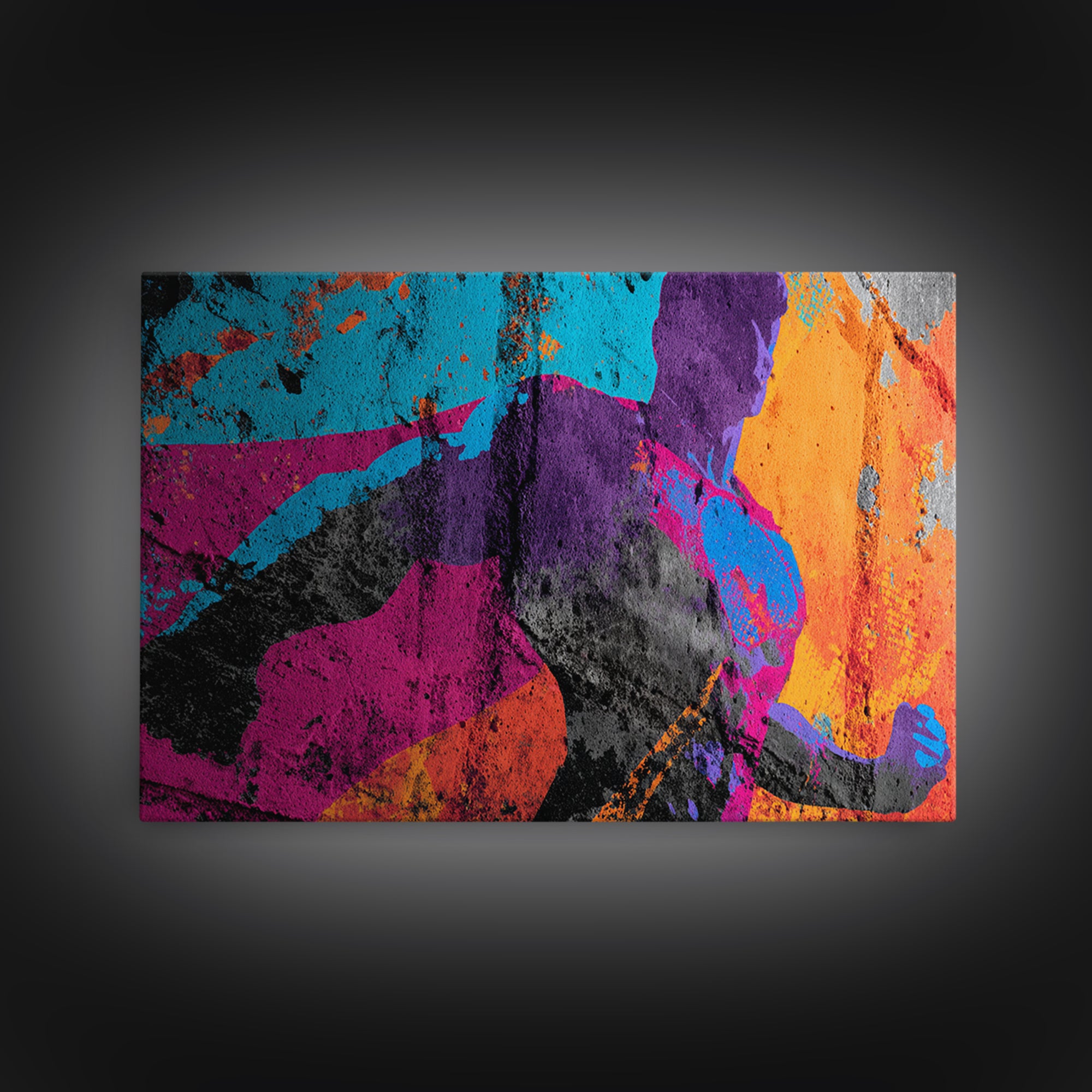 Superhero Silhouette in Dynamic Color Fields Canvas Print, Pop Art, Textured Painting, Living Room Decor, Abstract Art, Pop, POP-3x2-67