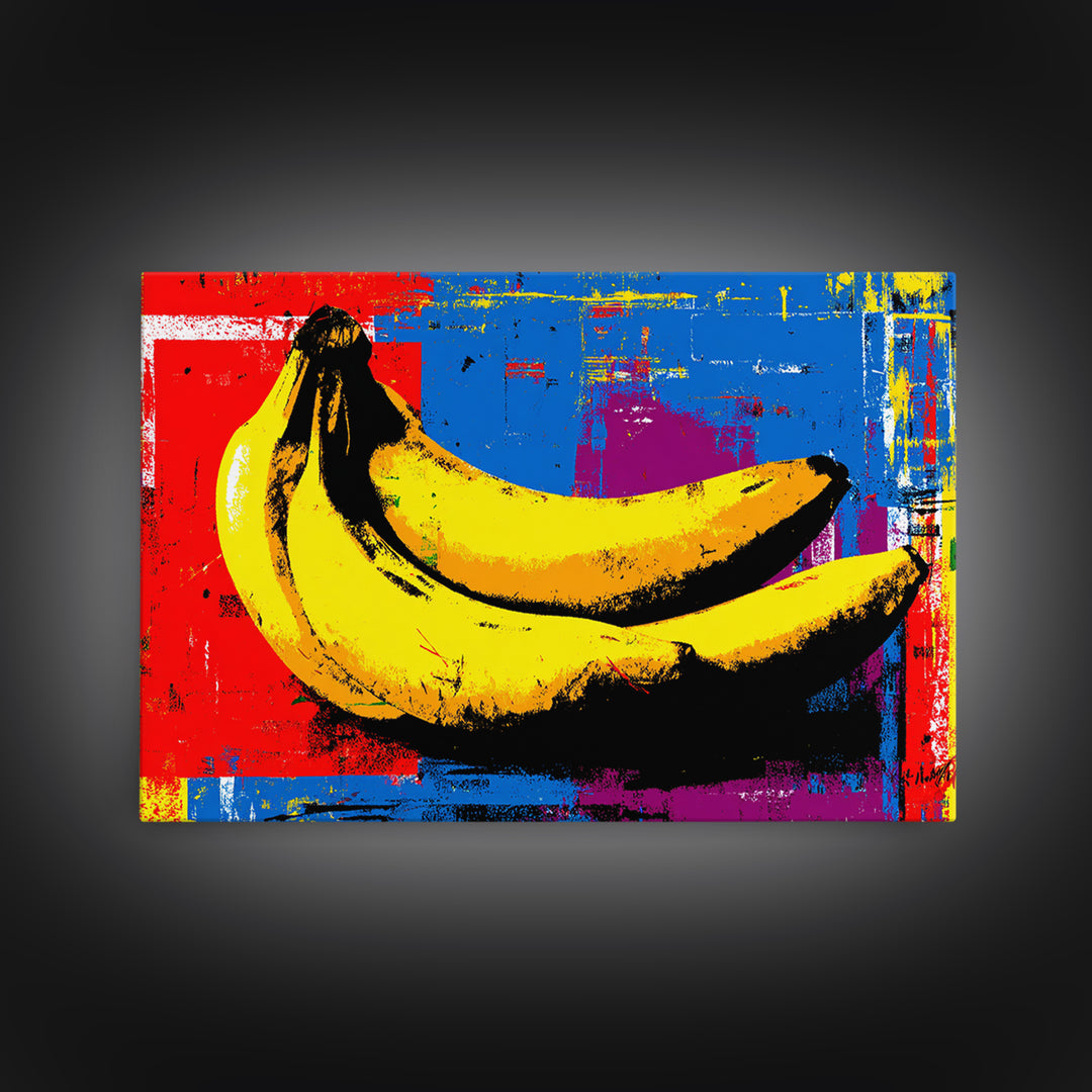 Bright Banana Still Life Framed Canvas Print, Pop Art, Canvas Painting, Living Room Decor, Fine Art, Pop, Statement Artwork, POP-3x2-78