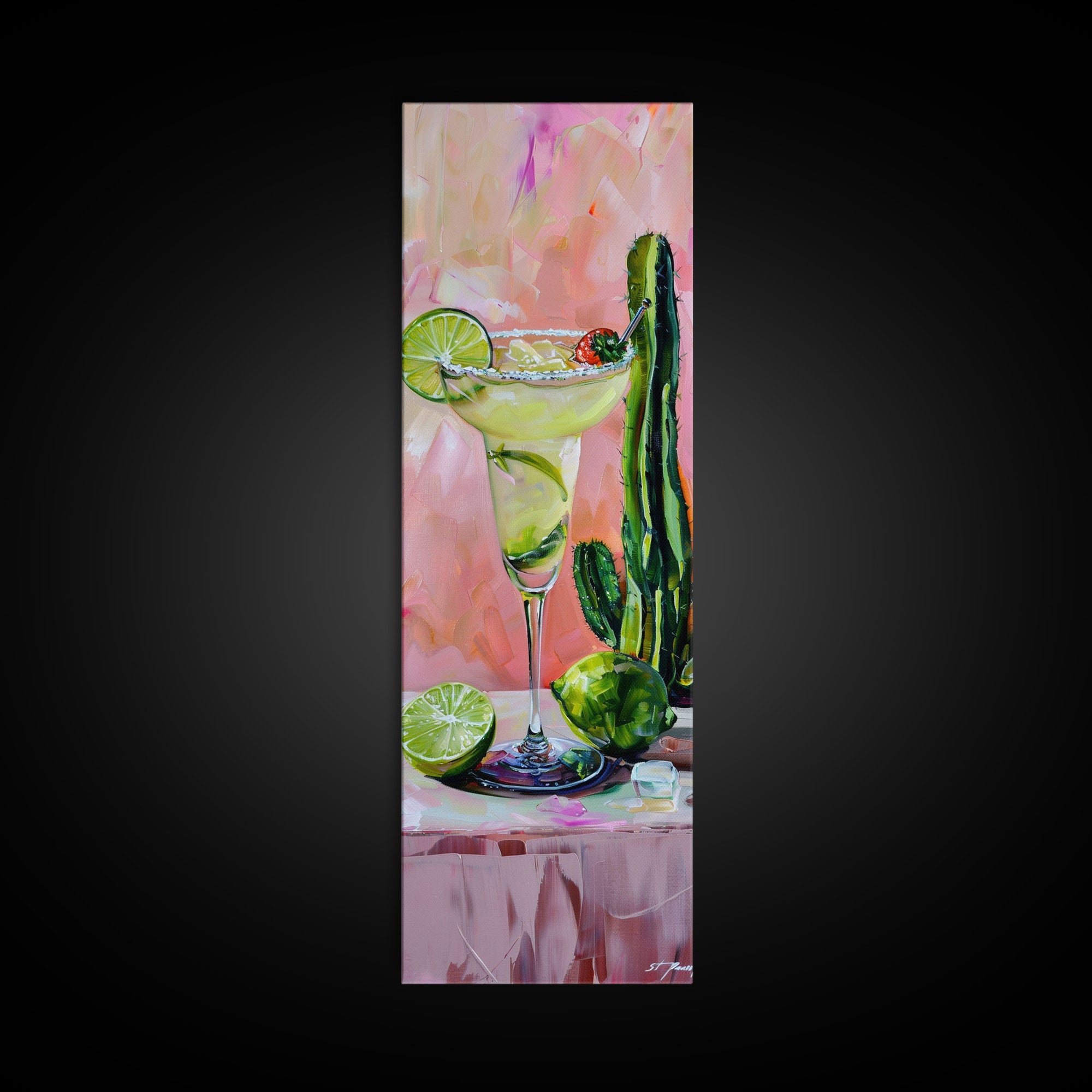 Martini Cocktail Framed Canvas Art, Canvas Bar Art, Tall and Narrow Kitchen Wall Art, Southwestern Wall Art, Margarita Painting for Kitchen
