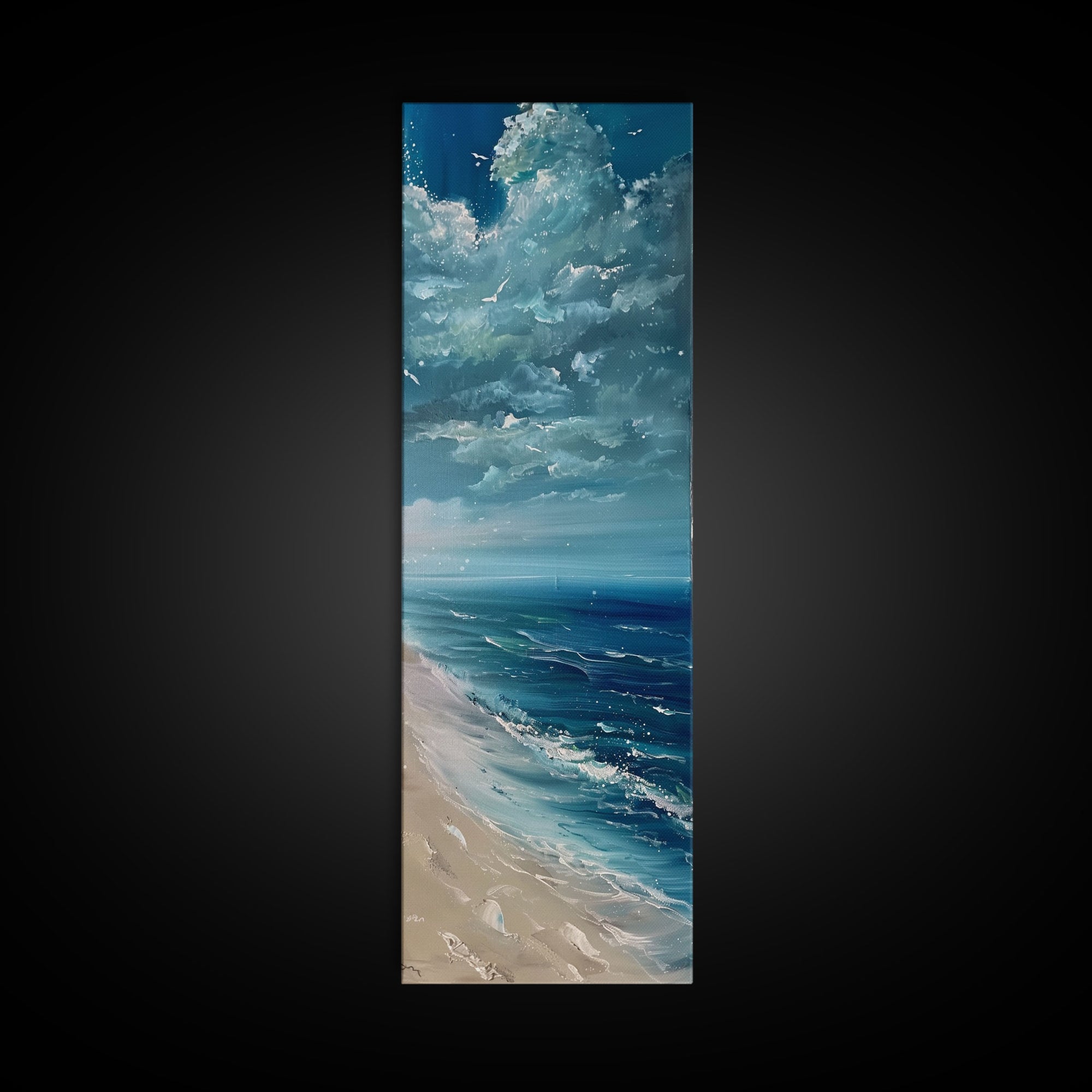 Oversized Tall and Narrow Ocean Landscape Wall Art, Canvas Painting Framed and Printed, Vertical Wall Art for Office, Modern Wall Art Print