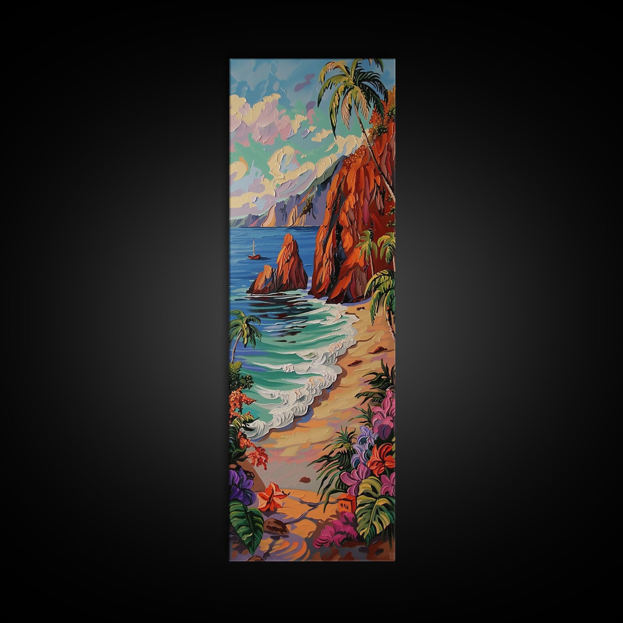Colorful Hawaii Coastal Art Printed and Framed on Canvas, Beach House Wall Art Decor, Textured Canvas Painting, Modern Art for Living Room