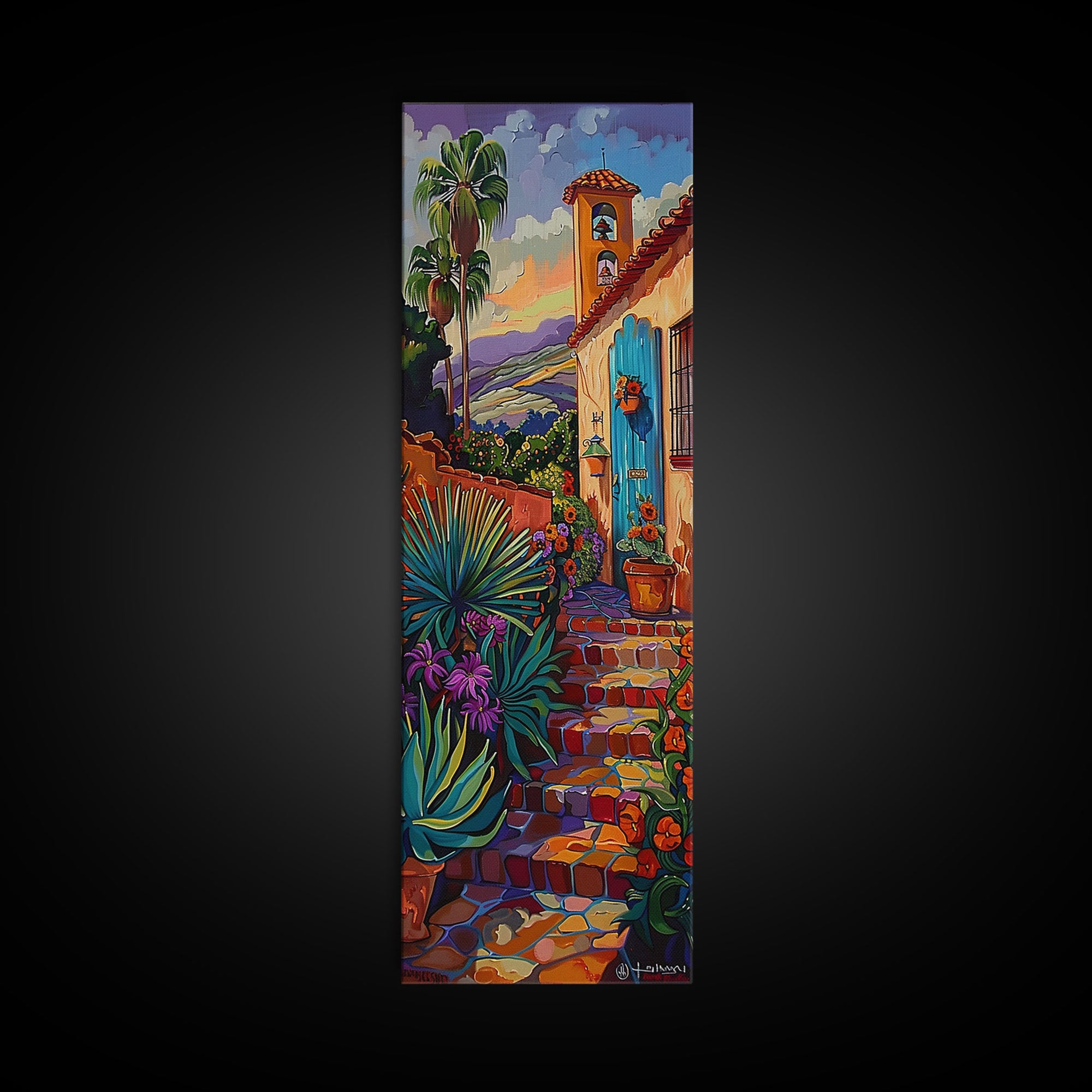 Contemporary Tuscan Style Oil Painting, Sunset Painting Framed and Printed on Canvas, Spanish Art, Living Room Wall Art Print, Mountain Art