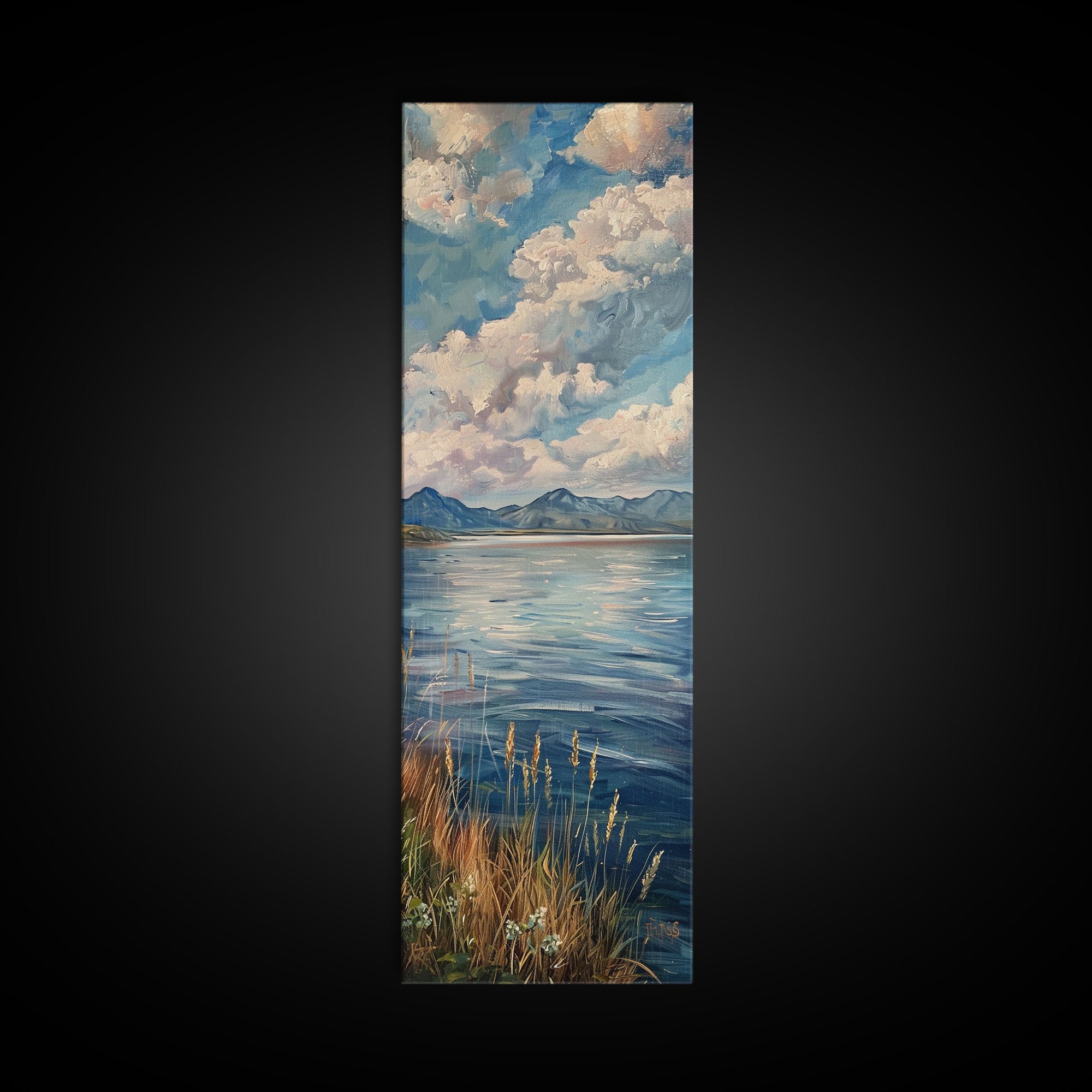 Ocean Landscape Acrylic Canvas Painting Framed, Modern Coastal Art, Vertical Framed Beach Art, Tall and Narrow Wall Art for Living Room