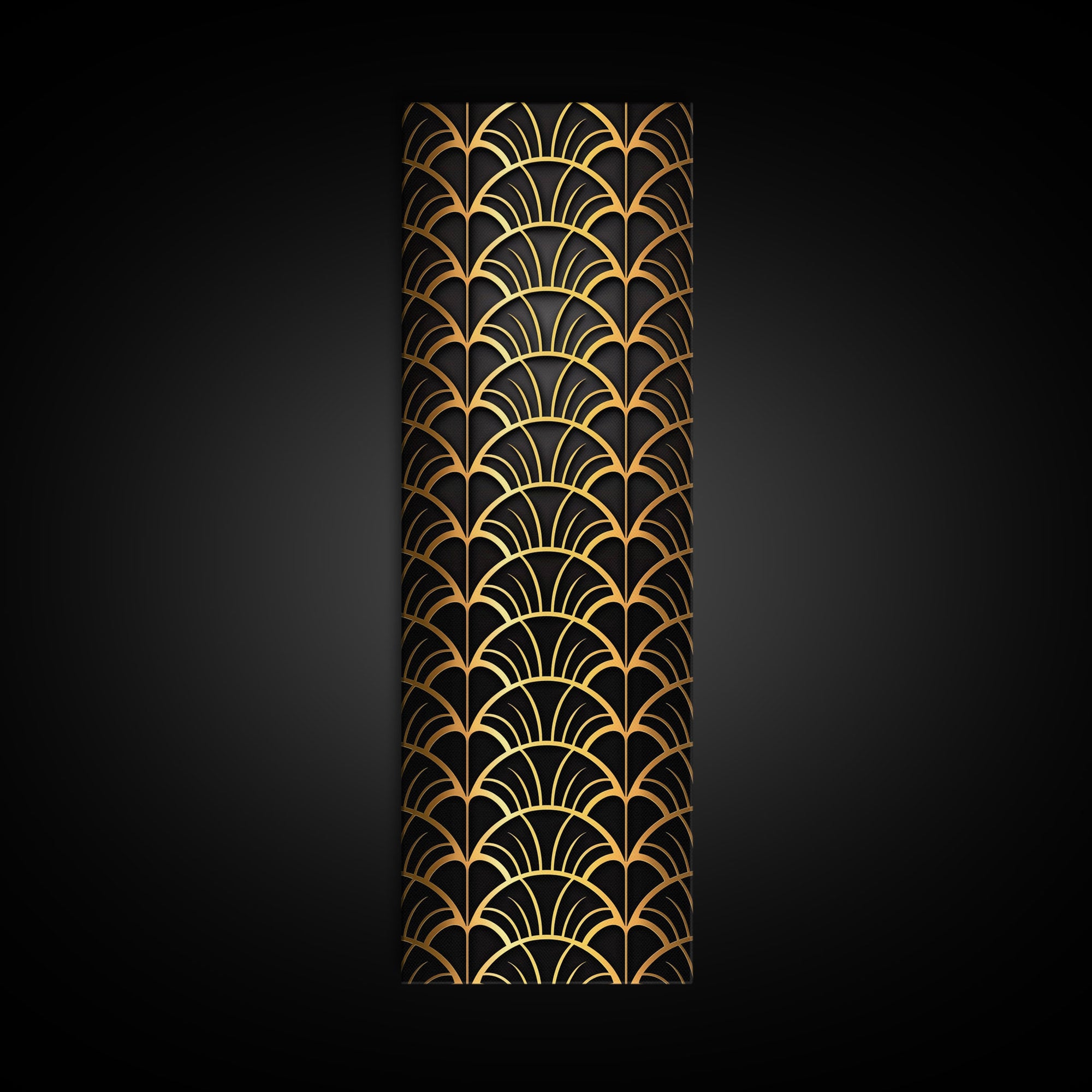 Abstract Gold Geometric Pattern on Black Background - Framed Canvas Print, Art Deco Style, Skinny Art, Tall Art, Midcentury Modern Art, Living Room Wall Decor
