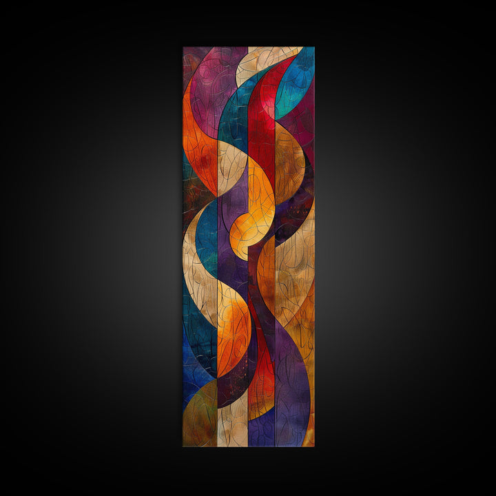 Colorful Abstract Design in Swirling Patterns - Framed Canvas Print, Midcentury Modern Art, Skinny Art, Tall Art, Living Room Wall Decor, Boho Art