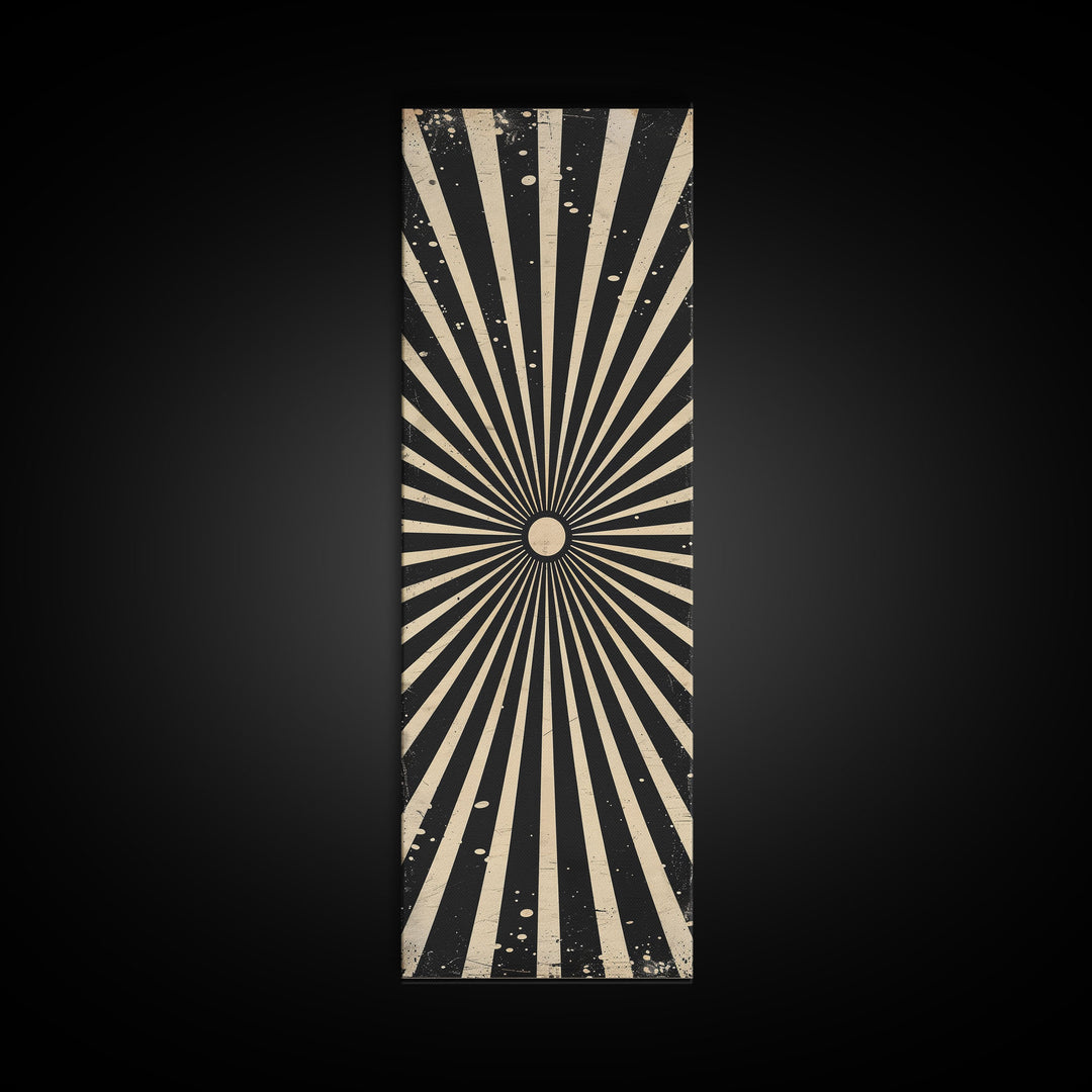 Black and White Sun Burst Art Deco Inspired Framed Canvas Print, Wall Art, Office or Mancave Wall Art