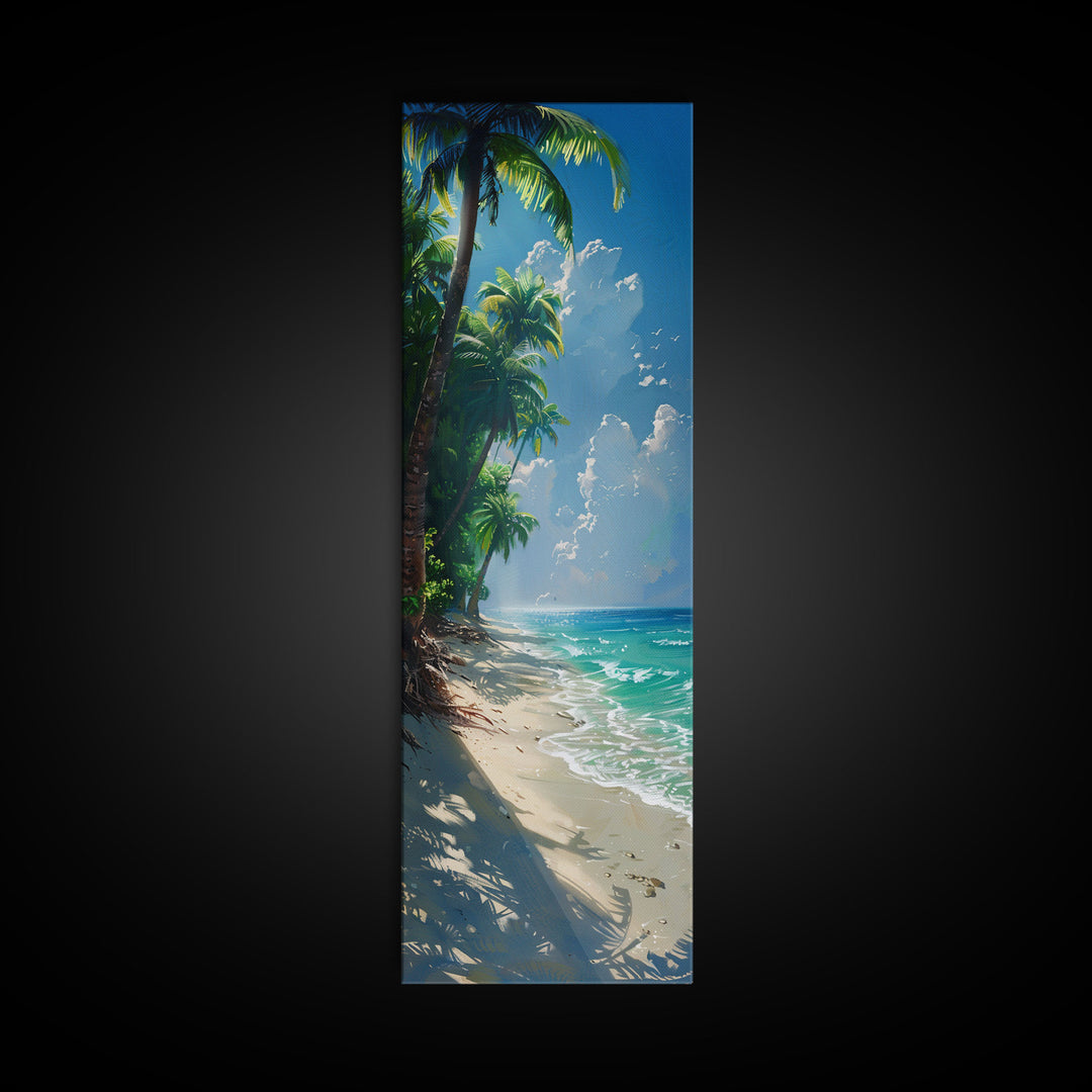 Lush Jungle With Flowing River And Bright Sunlight Skinny Art Framed Canvas Print For Living Room Or Guest Room Wall Decor
