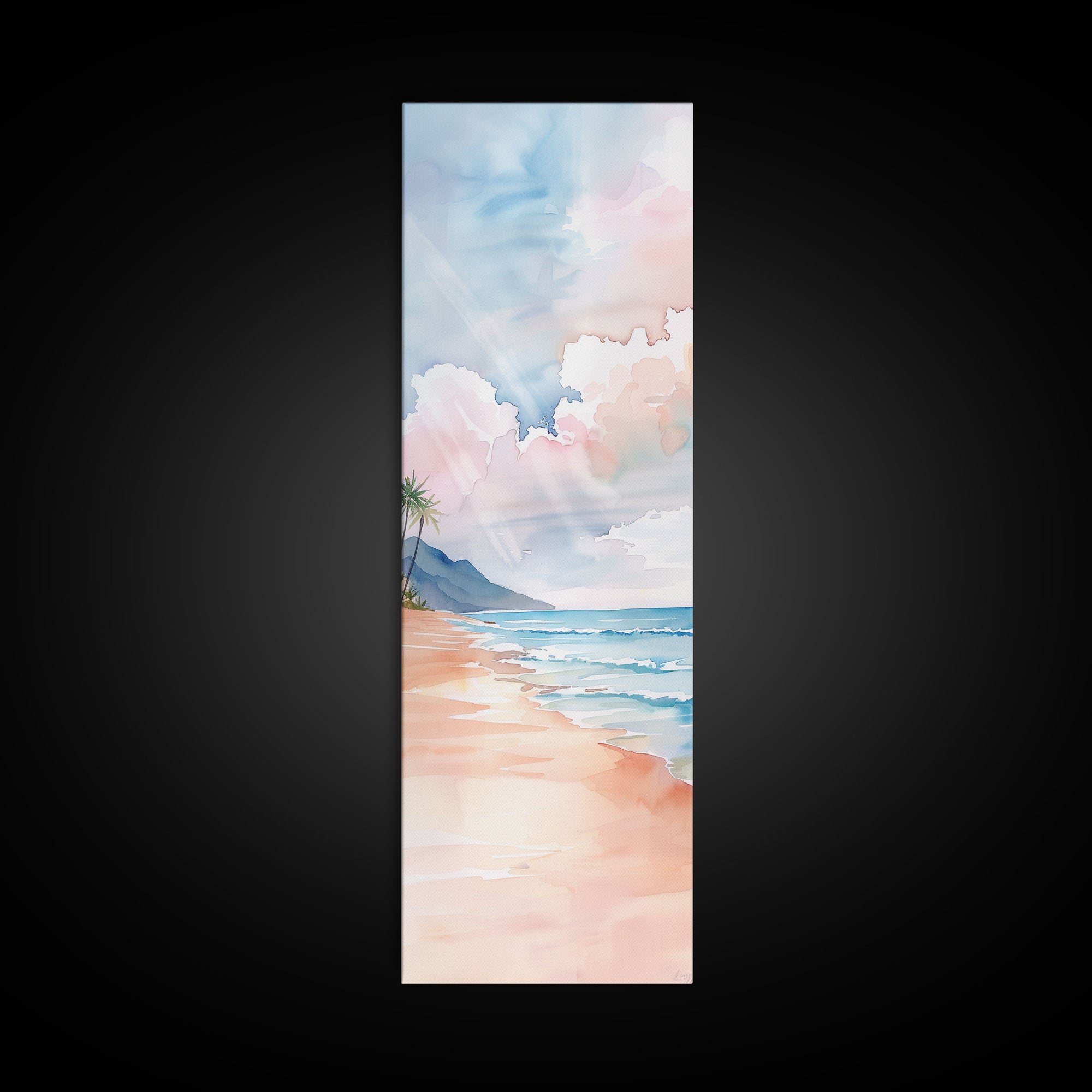 Gentle Shoreline Watercolor Art - Framed Canvas Print, Farmhouse Art, Boho Art, Skinny Art, Tall Art, Living Room Decor, Beach Wall Art for Home Decor