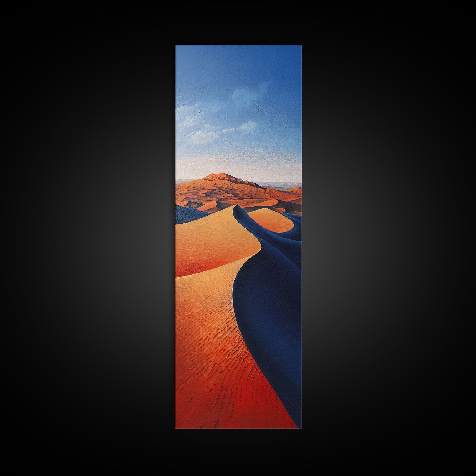 Serene Desert Dunes Under a Clear Sky, Skinny and Tall Art, Minimalist Framed Canvas Print, Modern Wall Decor