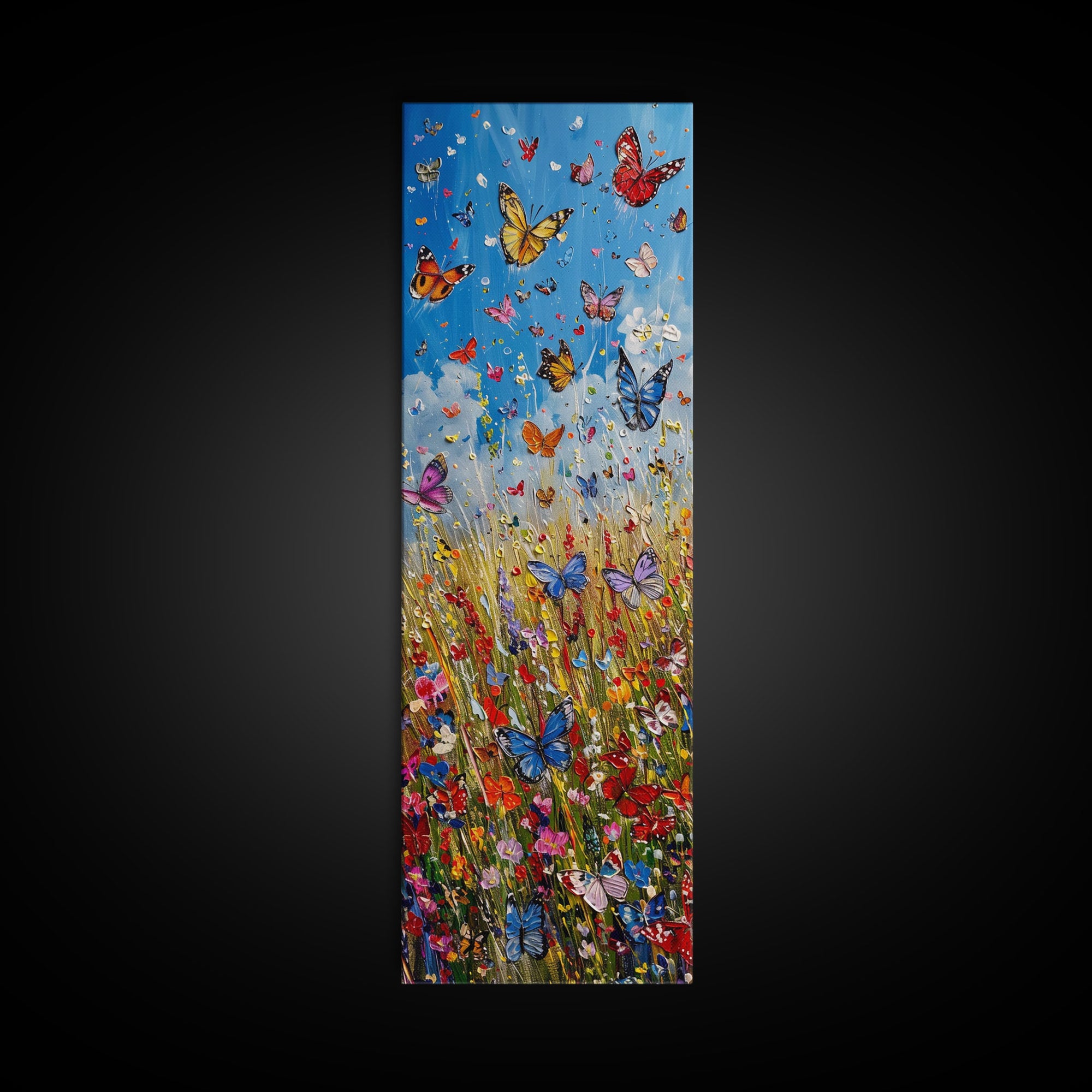 Butterflies In The Spring Framed Canvas Print, Wood Framed Art, Living Room Decor, Girl's Room Gift Idea, Nursery Decor, Minimalist Whimsical Decor
