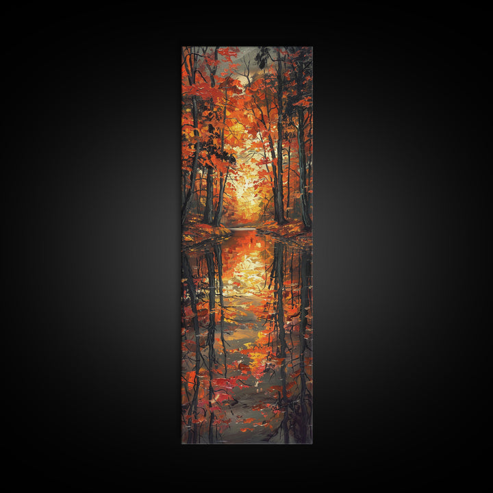 Fall Forest Reflected in The Lake, Framed Canvas Print, Whimsical Home Decor, Unique Wall Art Gift Idea For Housewarming