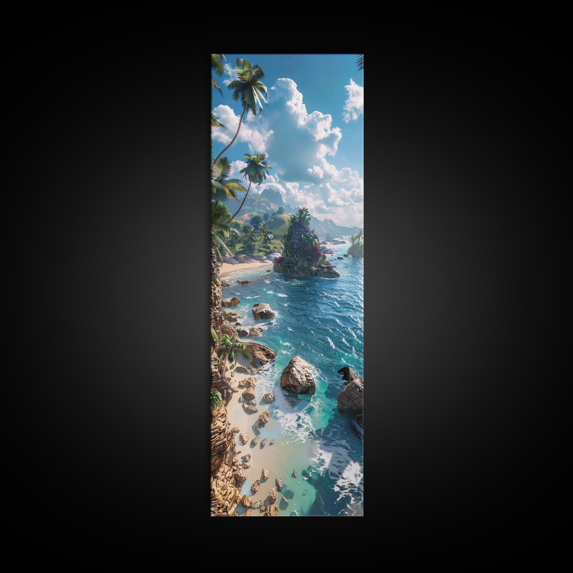 Idyllic Island Shoreline With Crystal Waters, Farmhouse Art For Modern Homes, Boho And Minimalist Wall Art In Tall Canvas Print