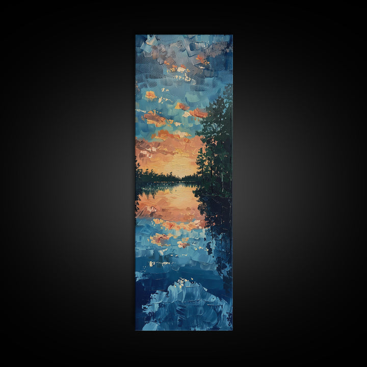 Reflective Sunset Over Calm Waters, Minimalist Farmhouse Art For Rustic Decor, Boho Style Wall Art In Tall Canvas Print
