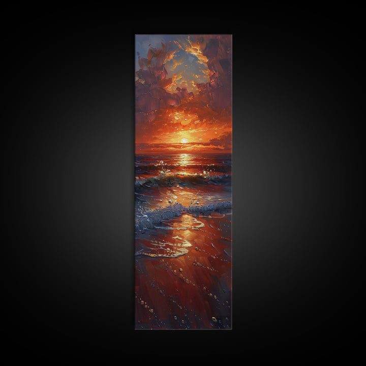 Reflective Lake Sunset Peaceful Nature Scene Farmhouse Bedroom Art Framed Canvas Print Tall Art Japanese Style Art