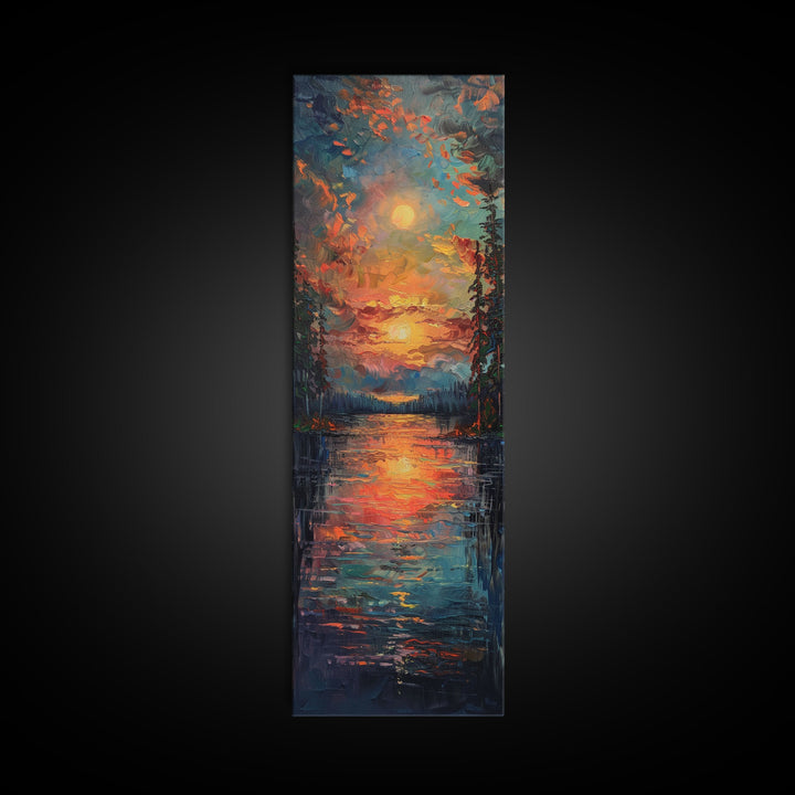 Radiant Sunrise Over Rolling Hills Vibrant Landscape Art Framed Canvas Print Tall Art Japanese Style Art