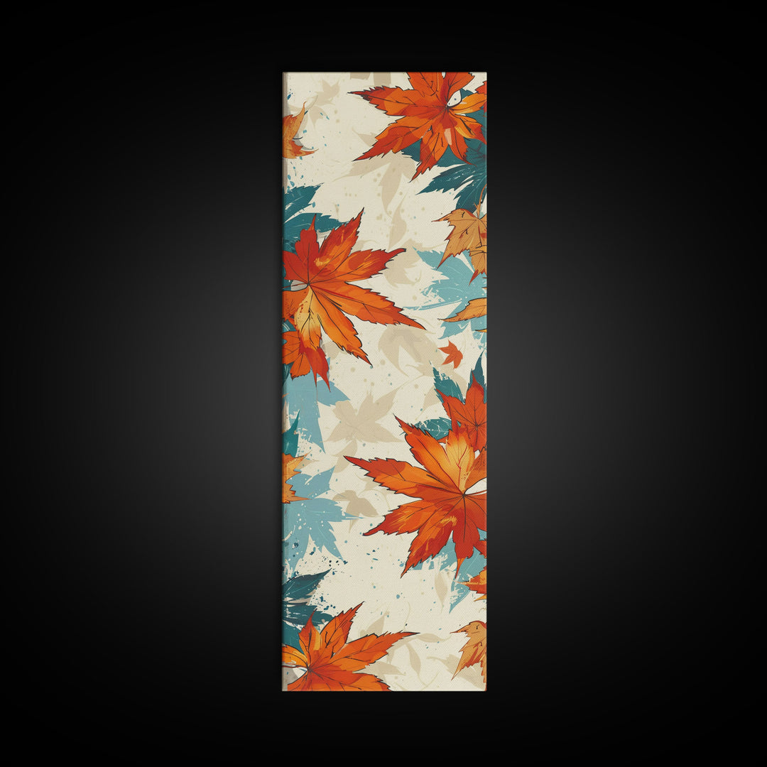 Japanese Autumn Leaves Canvas Print In Ukiyo-e Style, Traditional Woodblock Art, Framed Canvas Print, Tall Skinny Japanese Wall Art, Ready To Hang