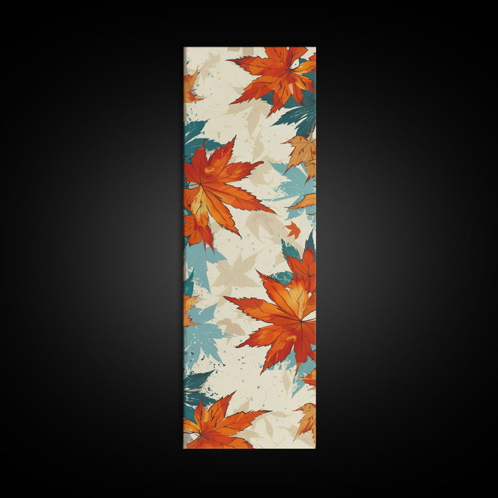Japanese Autumn Leaves Canvas Print In Ukiyo-e Style, Traditional Woodblock Art, Framed Canvas Print, Tall Skinny Japanese Wall Art, Ready To Hang