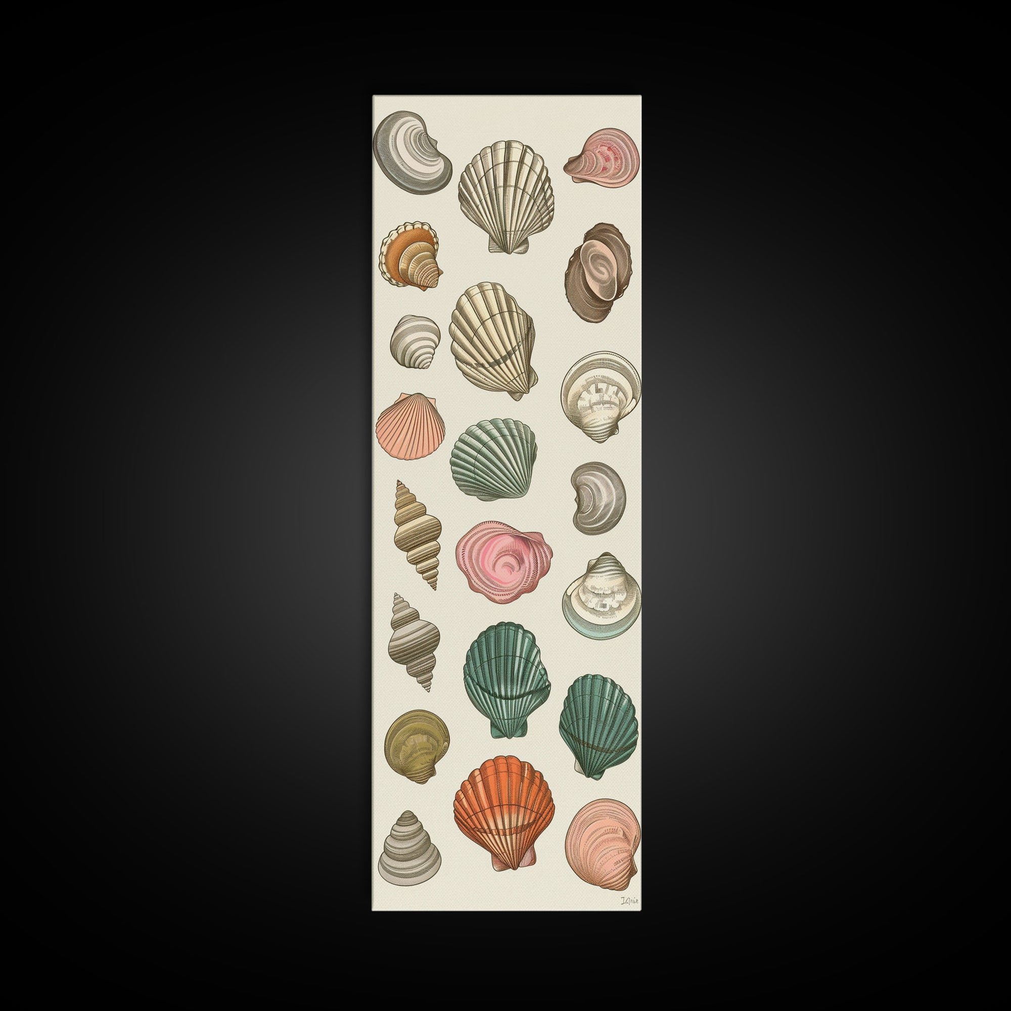 Elegant Sea Shell Collection in Vintage Style on Tall Vertical Canvas Print Perfect for Coastal-Themed Wall Decor