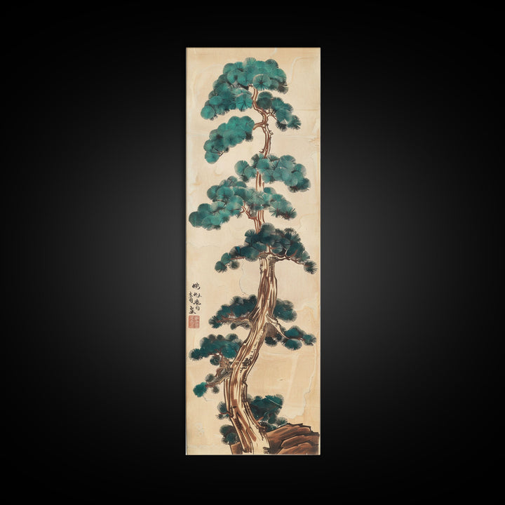 Japanese Pines Artistic Interpretation Tall Branches Skinny Art Tall Art Framed Canvas Print Japanese Style Art Ukiyo-e Art Wood Block Print Classic