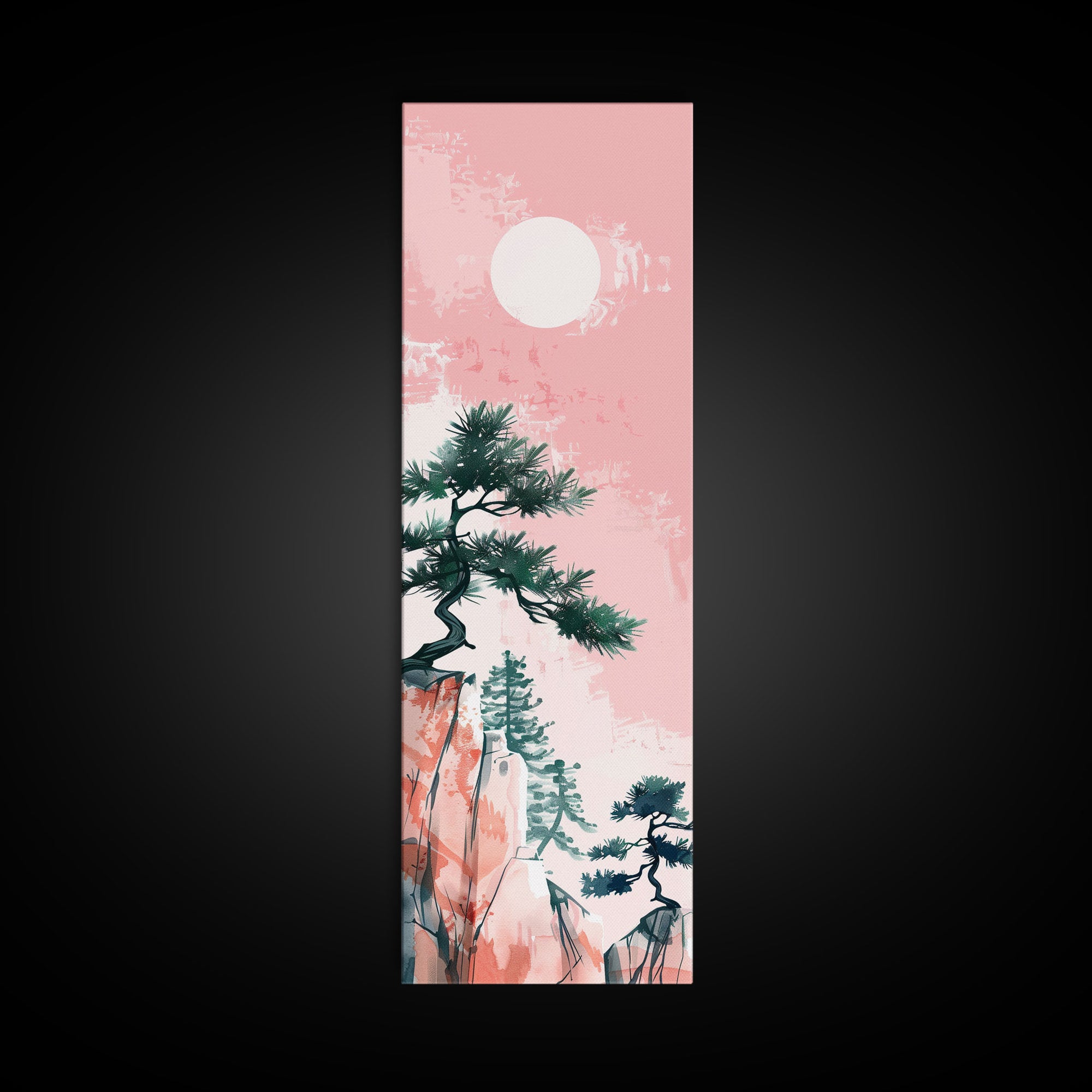 Ethereal Reeds In Windy Meadow Blush Tones Skinny Art Tall Art Framed Canvas Print Japanese Style Art Ukiyo-e Art Wood Block Print Nature