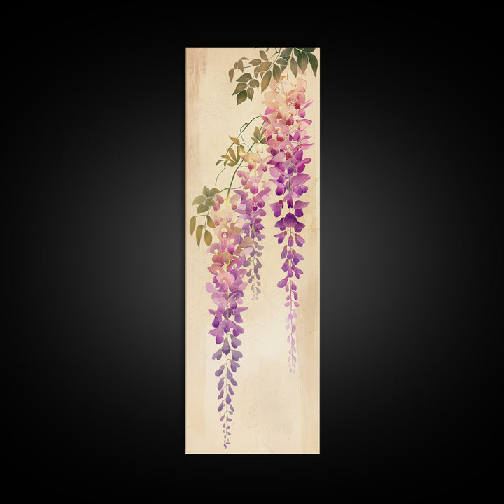 Hanging Wisteria Flowers In Purple Tones Japanese Style Framed Canvas Print, Wall Art Ready To Hang For Living Spaces