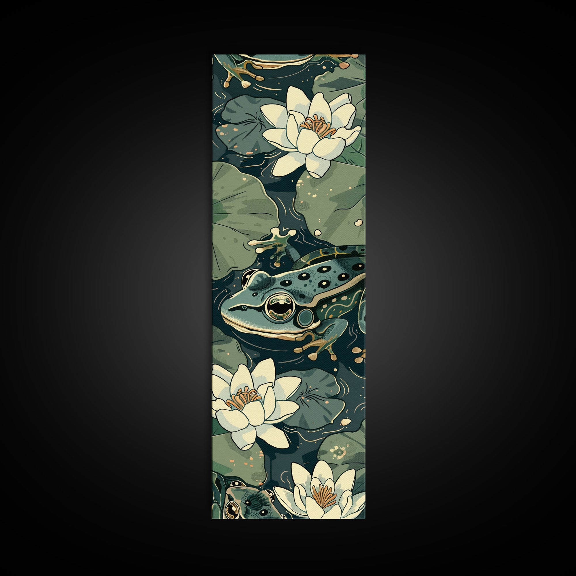 Elegant Japanese Peacock with Blossoms Tall Skinny Framed Canvas Print - Ukiyo-e Art Wall Décor