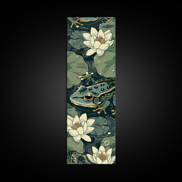 Elegant Japanese Peacock with Blossoms Tall Skinny Framed Canvas Print - Ukiyo-e Art Wall Décor