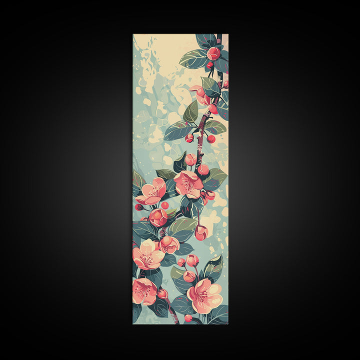 Japanese Style Frogs and Lotus Flowers Framed Canvas Print - Tall Skinny Ukiyo-e Wall Art