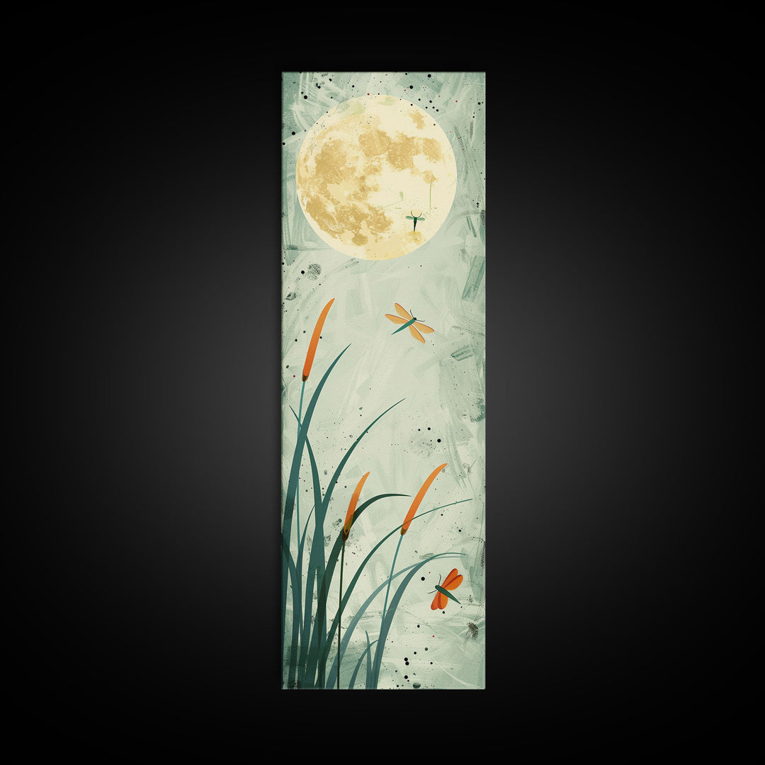 Serene Swans and Cherry Blossoms in Japanese Art Tall Skinny Framed Canvas Print - Wall Décor