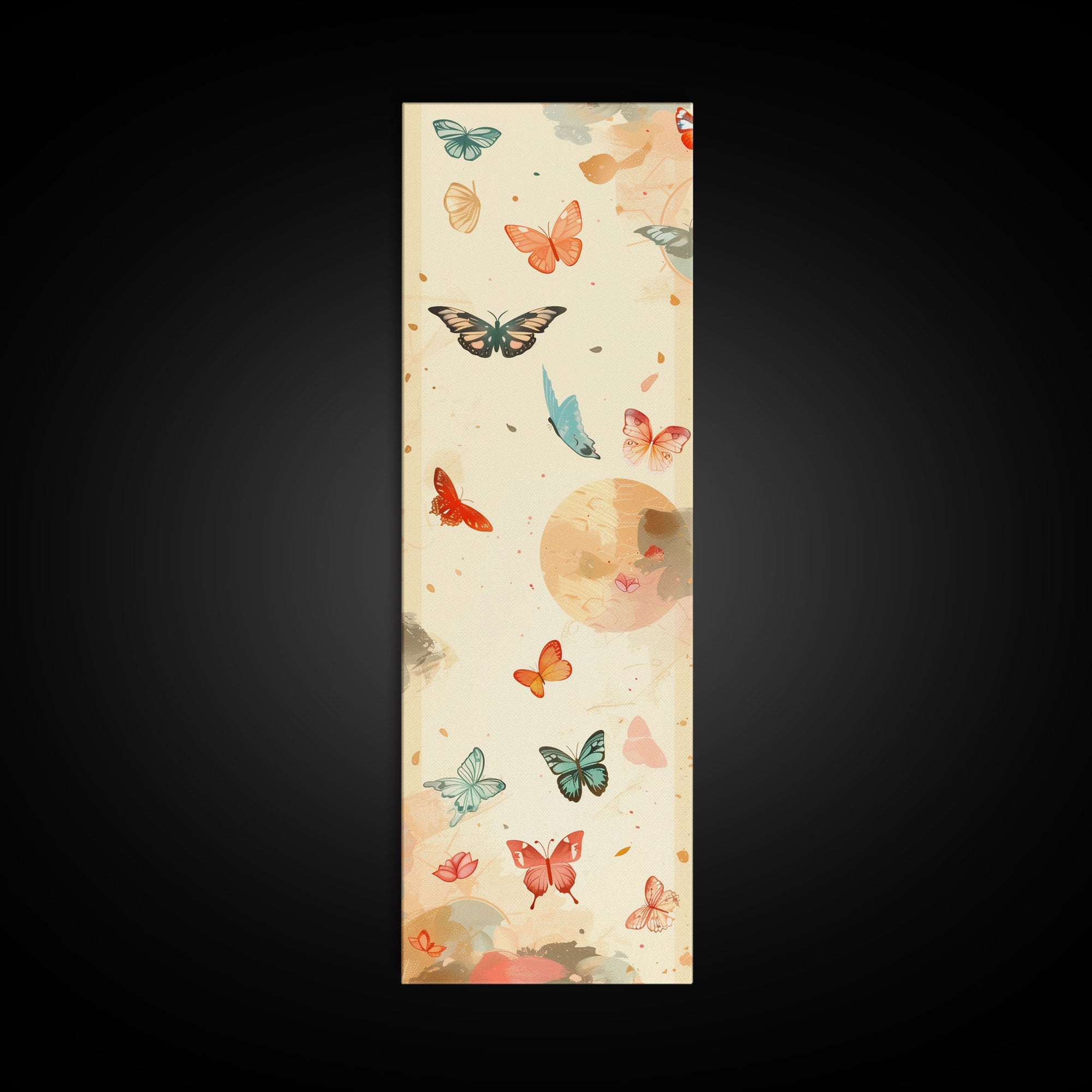 Colorful Butterflies Floating Across Light Background, Tall Framed Canvas Print for Wall Decor