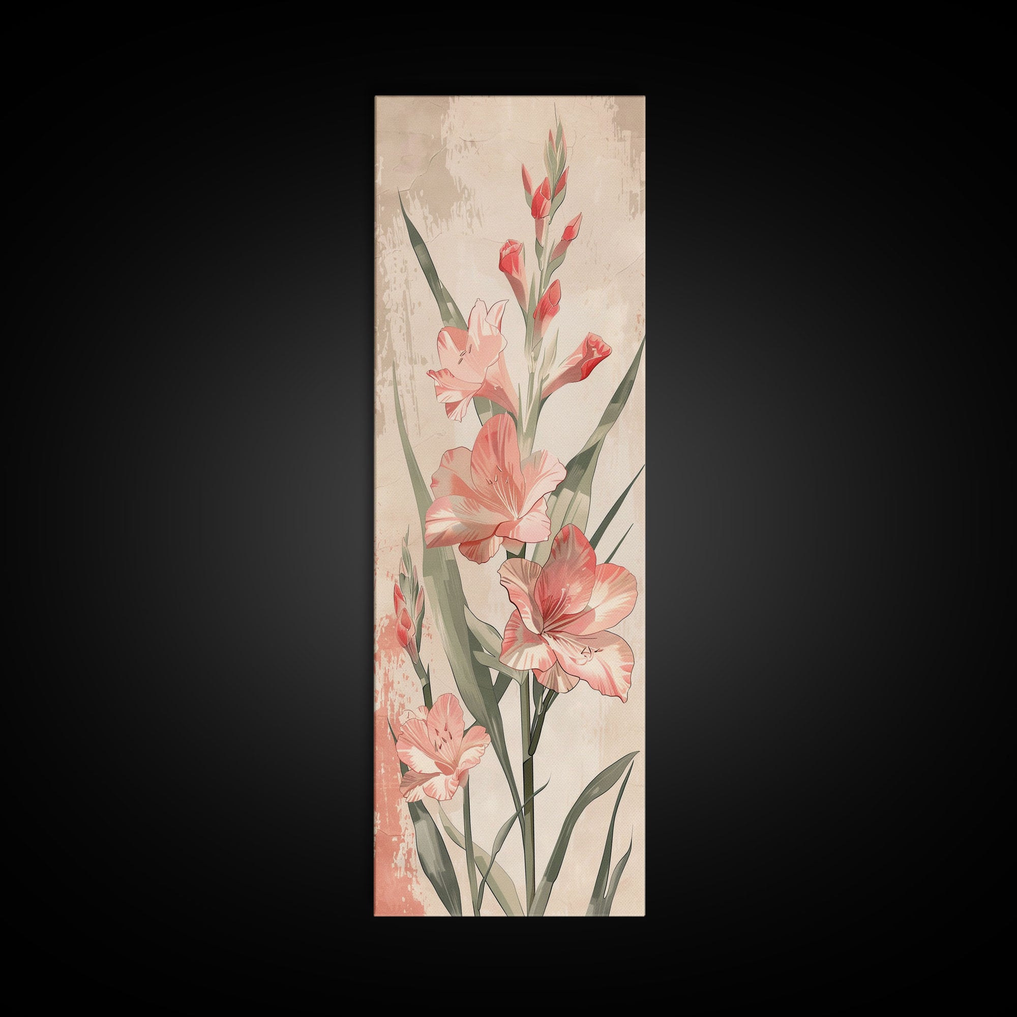 Canvas Print Soft Pink Gladiolus Flowers, Vintage-Inspired Floral Art For Bedroom Or Living Room, Romantic Wall Decoration