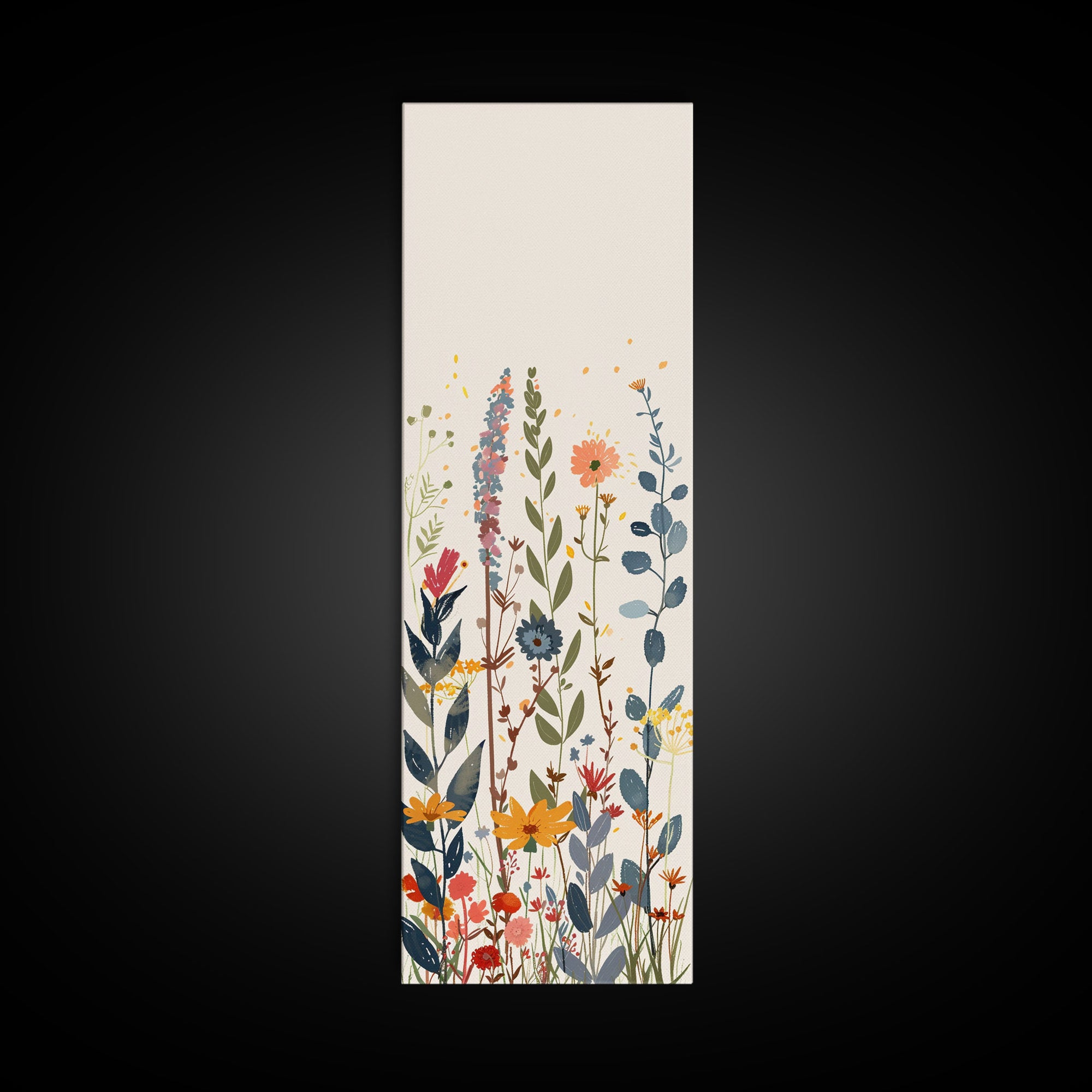 Colorful Wildflowers Whimsical Arrangement Set Against Light Background Tall Framed Canvas Print Brightening Any Space