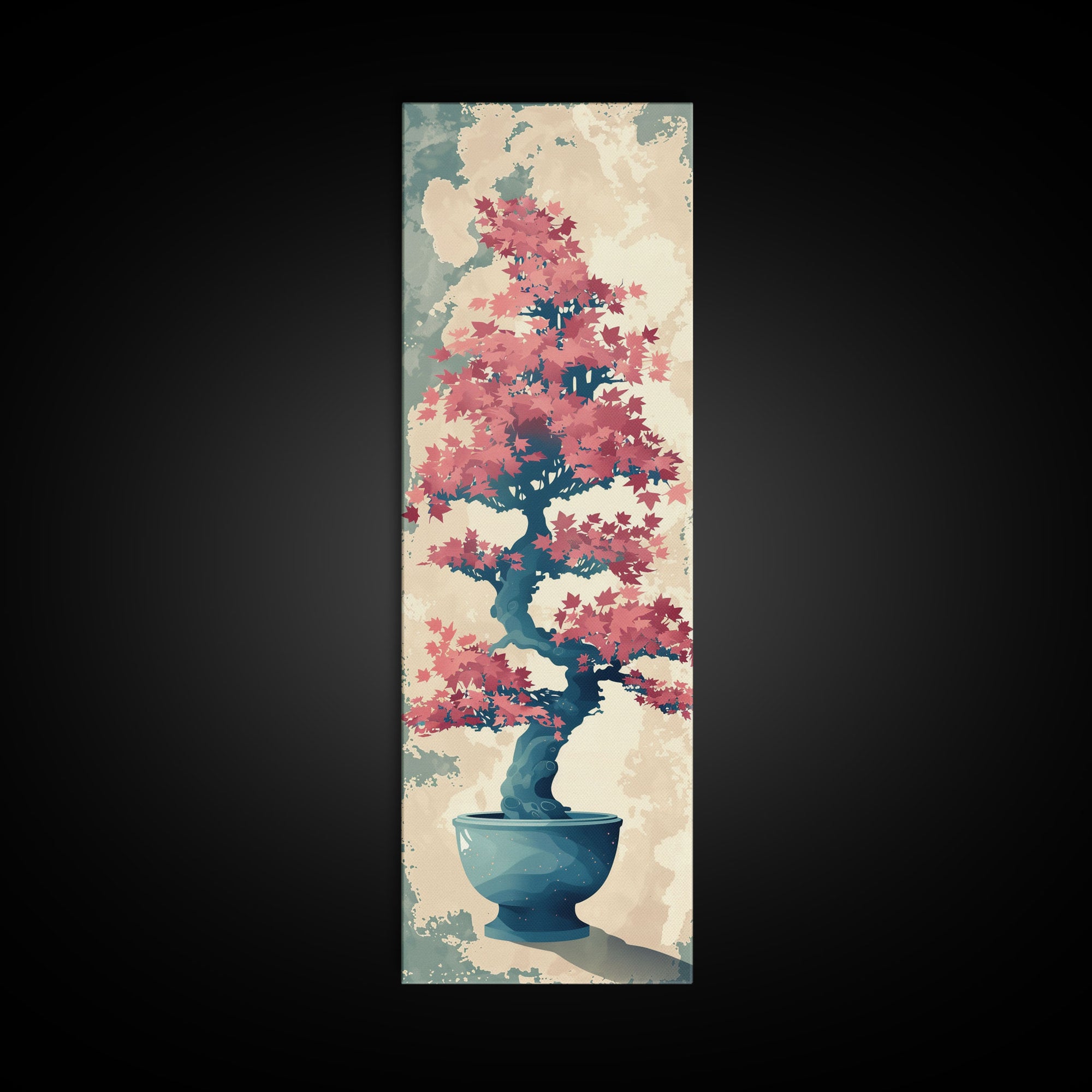 Maple Bonsai Tree In Pot With Soft Pastel Background Tall Art Ukiyo-e Art Framed Canvas Print