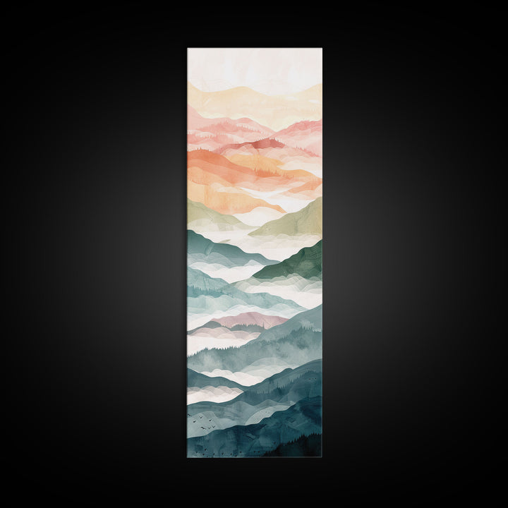Rolling Hills And Layered Mountains In Soft Pastel Hues Ukiyo-e Wood Block Print Skinny Art Framed Canvas Print