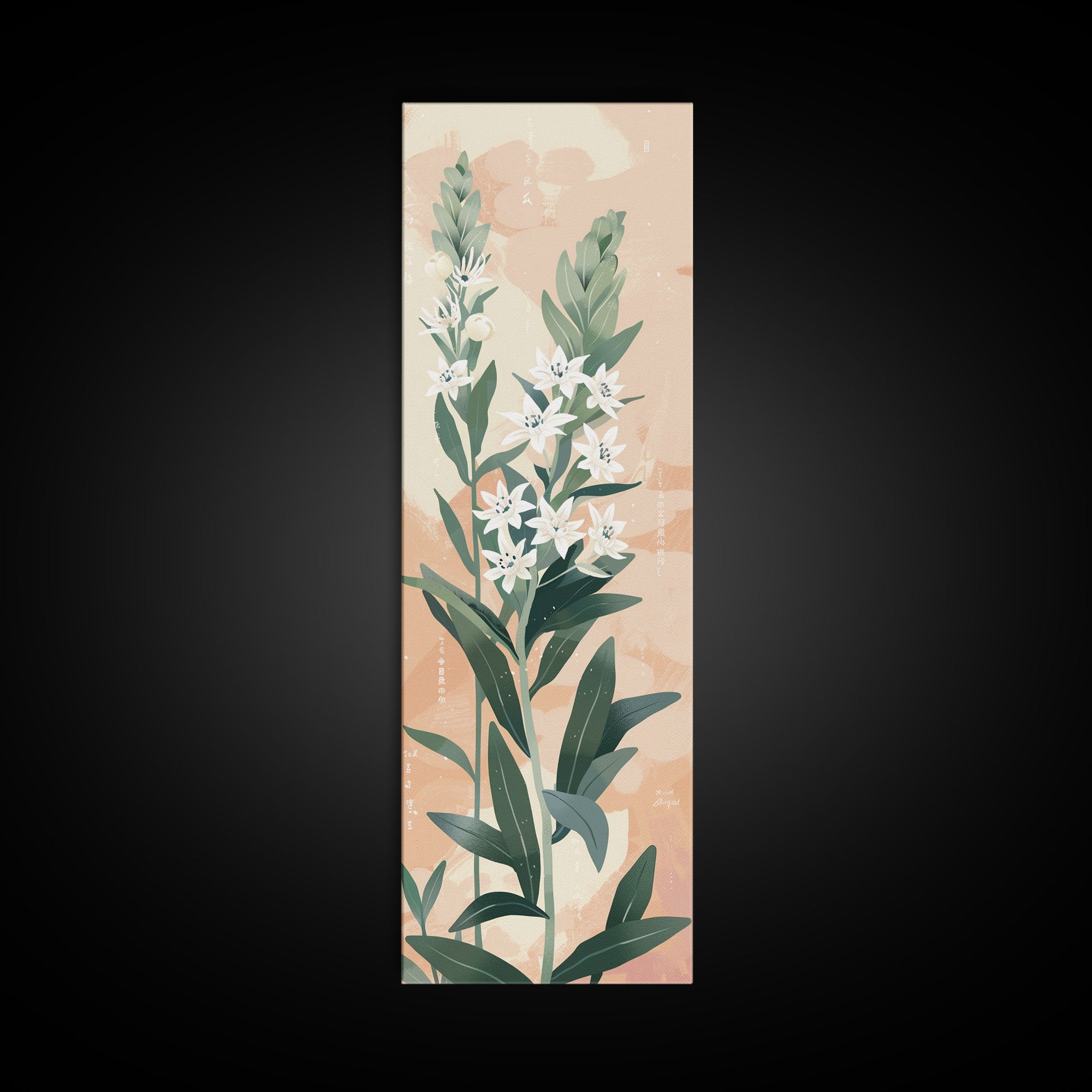 Elegant White Flowers On Tall Stems With Soft Background For Modern Wall Art Decor Ukiyo-e Japanese Style Art Framed Canvas Print
