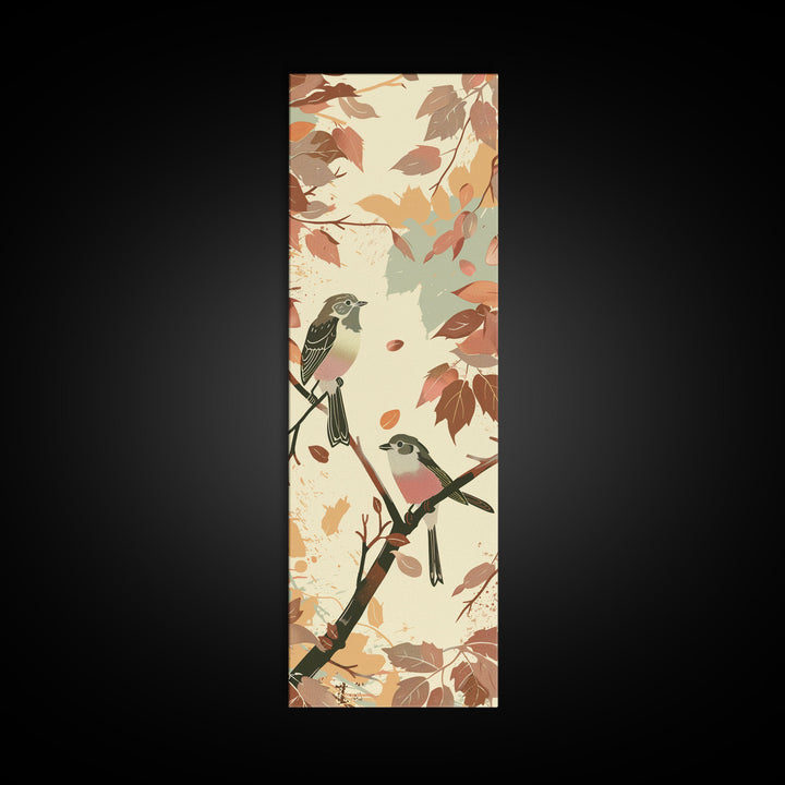 Charming Small Birds On Autumn Branches For Cozy Fall-Themed Wall Art Japanese Style Framed Canvas Print