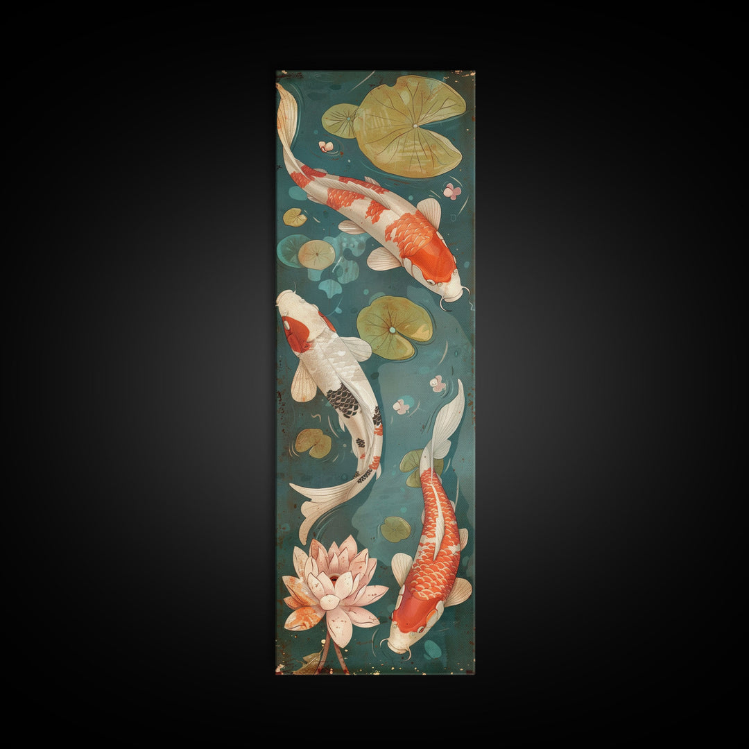 Graceful Koi Fish Swimming Among Lotus Flowers For Zen-Inspired Wall Art Japanese Style Framed Canvas Print