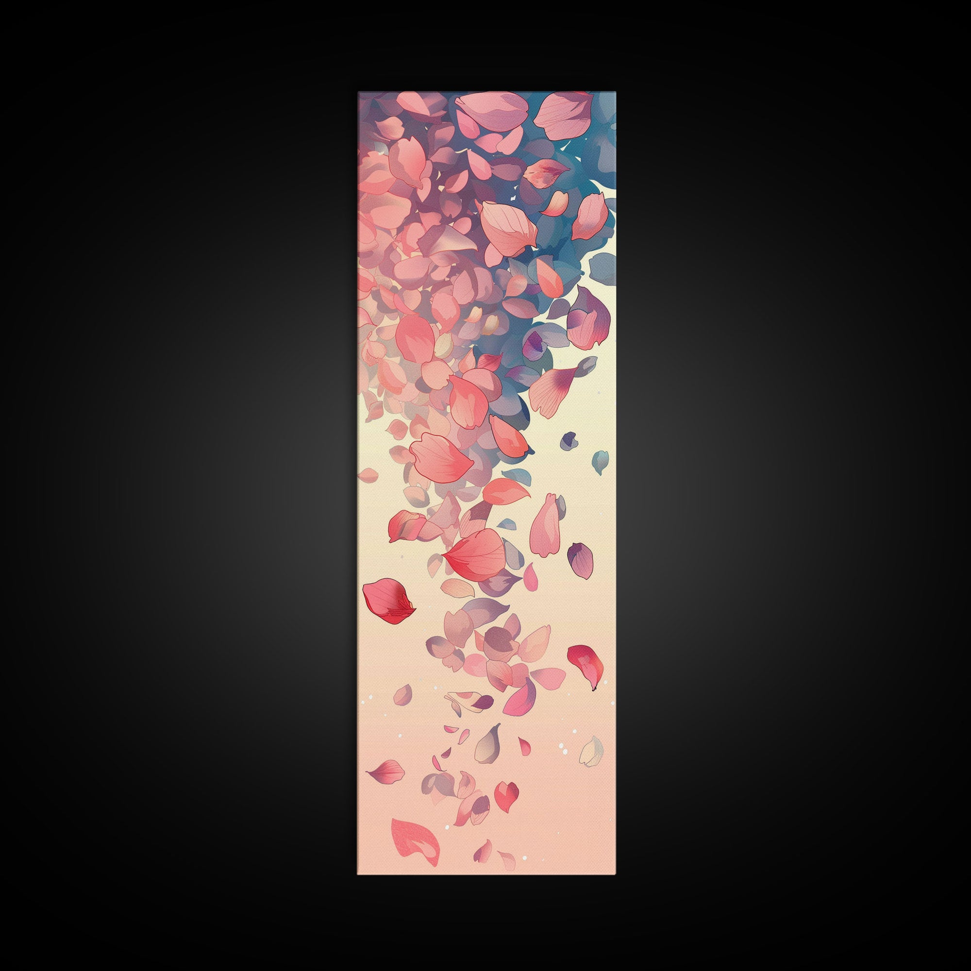 Cascading Pink Petals In Delicate Canvas, Tall Skinny Framed Wall Art For Feng Shui-Inspired Spaces, Japanese Style Art