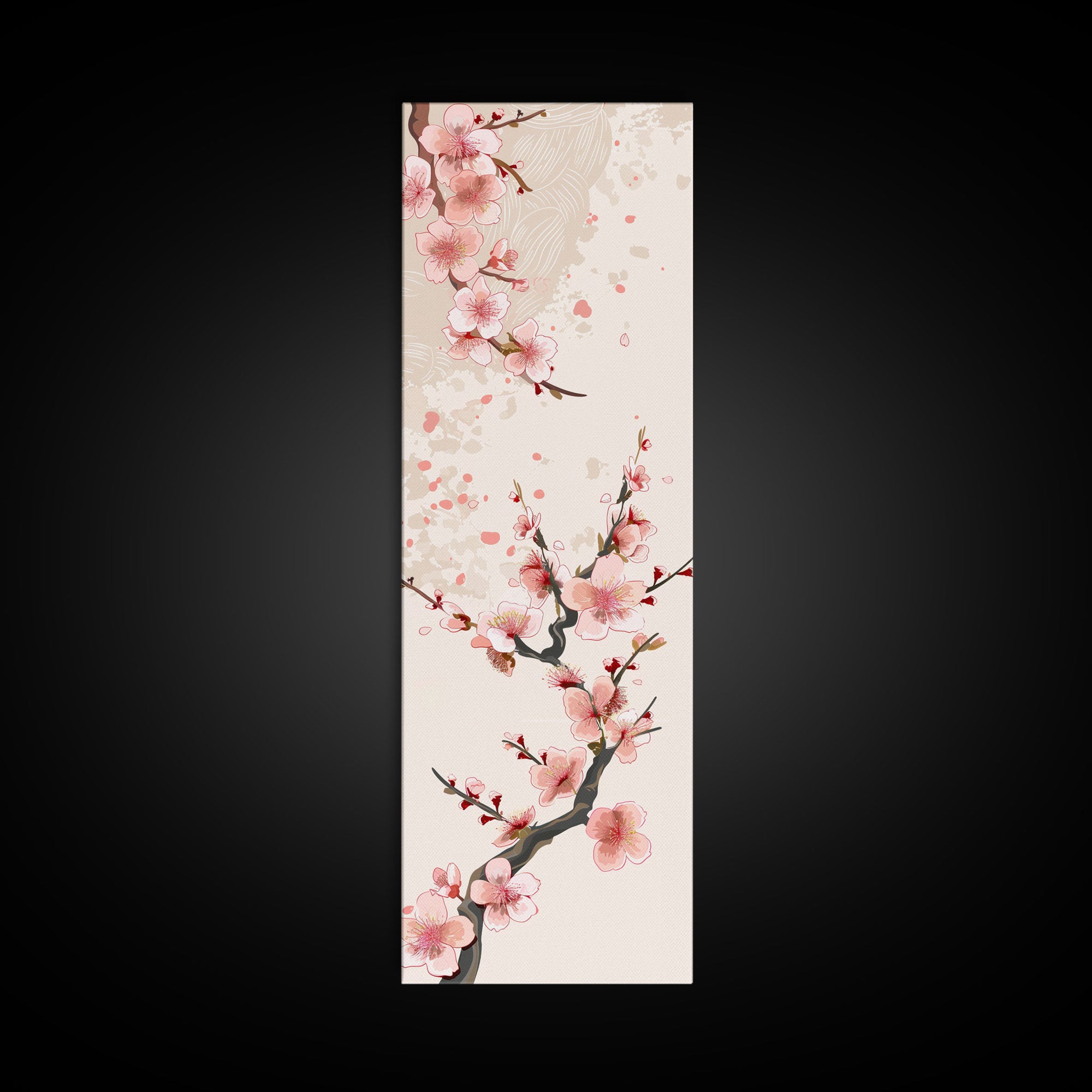 Cherry Blossom Branches On Canvas In Japanese Ukiyo-e Style, Traditional Woodblock Print, Framed Canvas Print, Tall Skinny Japanese Wall Art, Ready To Hang
