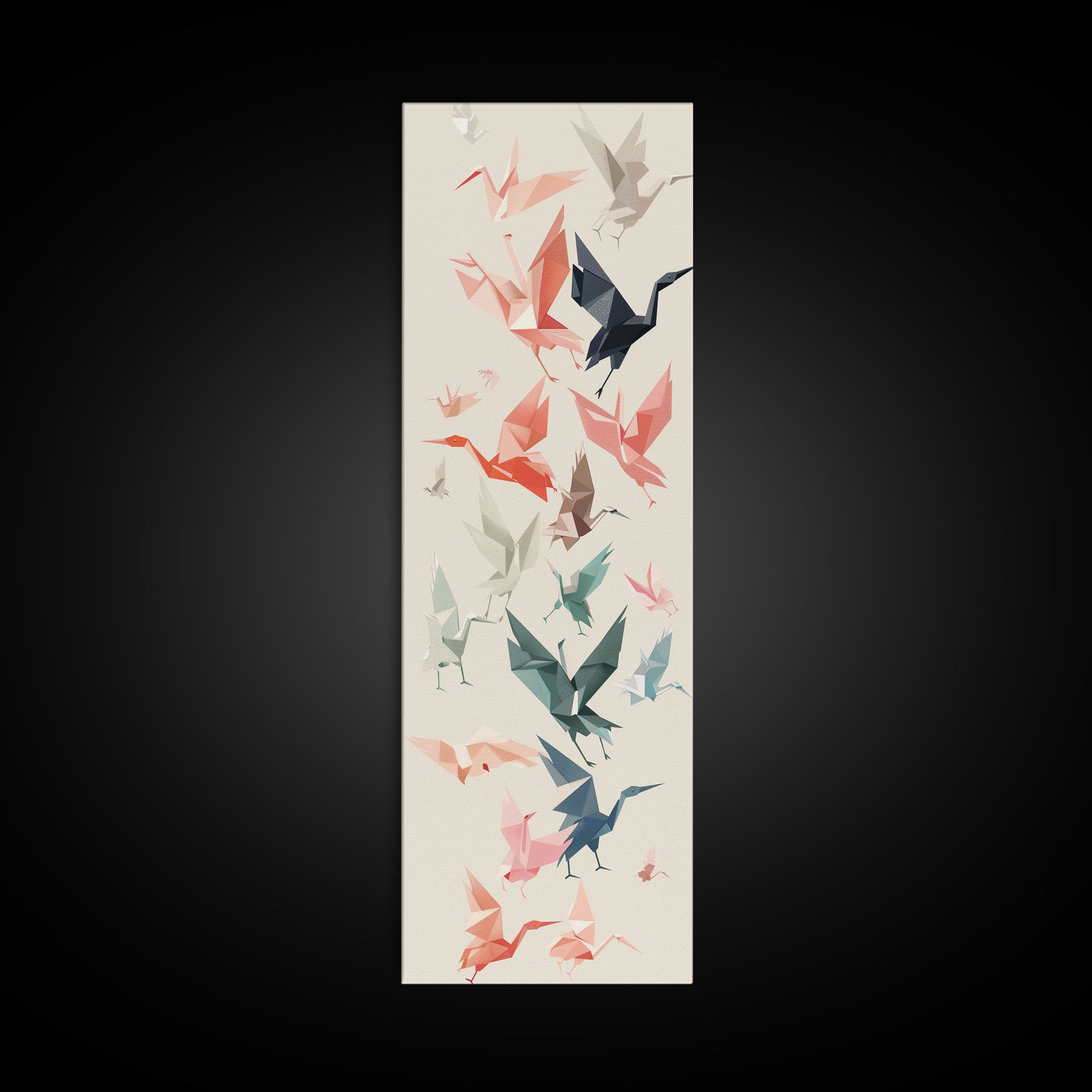 Origami Crane Birds Skinny Art Tall Art Japanese Ukiyo-e Inspired Framed Canvas Print Perfect for Modern Minimalist Spaces