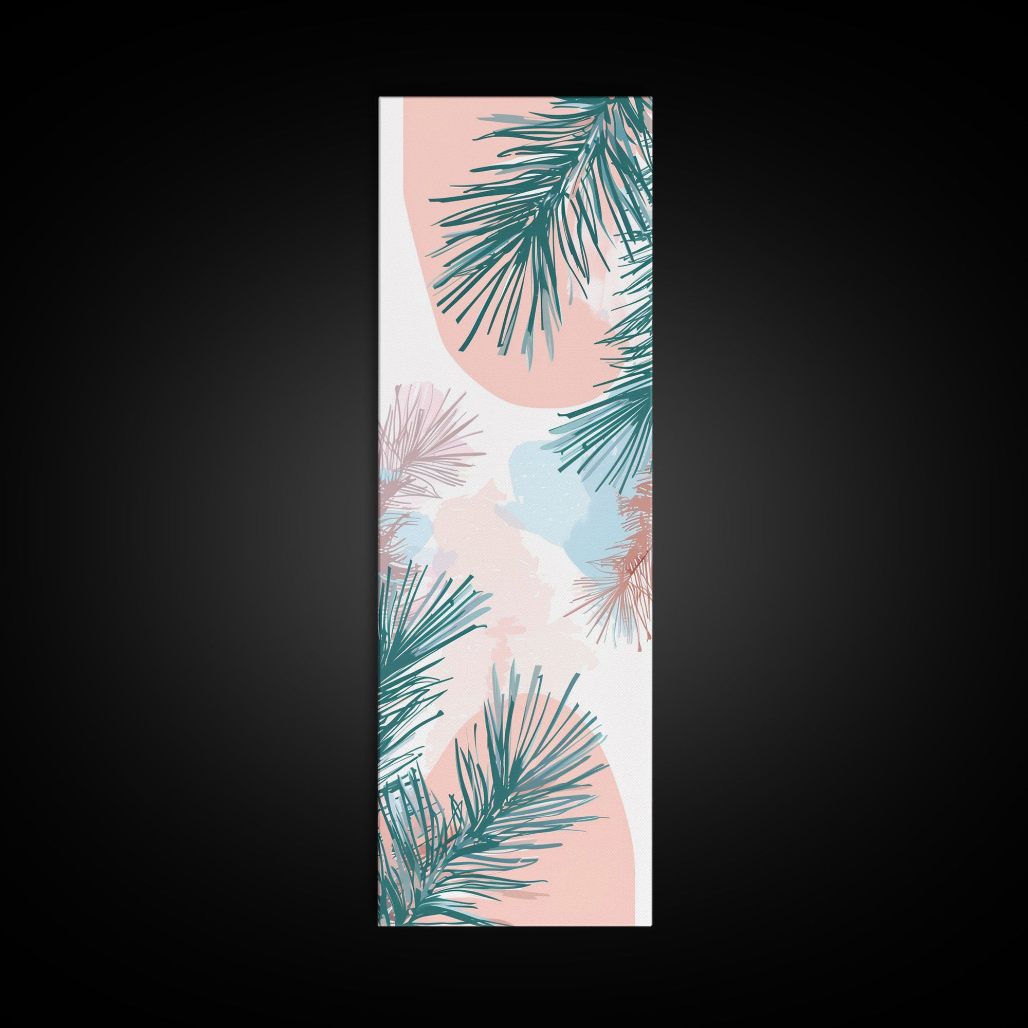 Elegant Pine Branches on Soft Pastel Background - Skinny Art, Japanese Wall Decor, Framed Canvas Print, Ukiyo-e Style