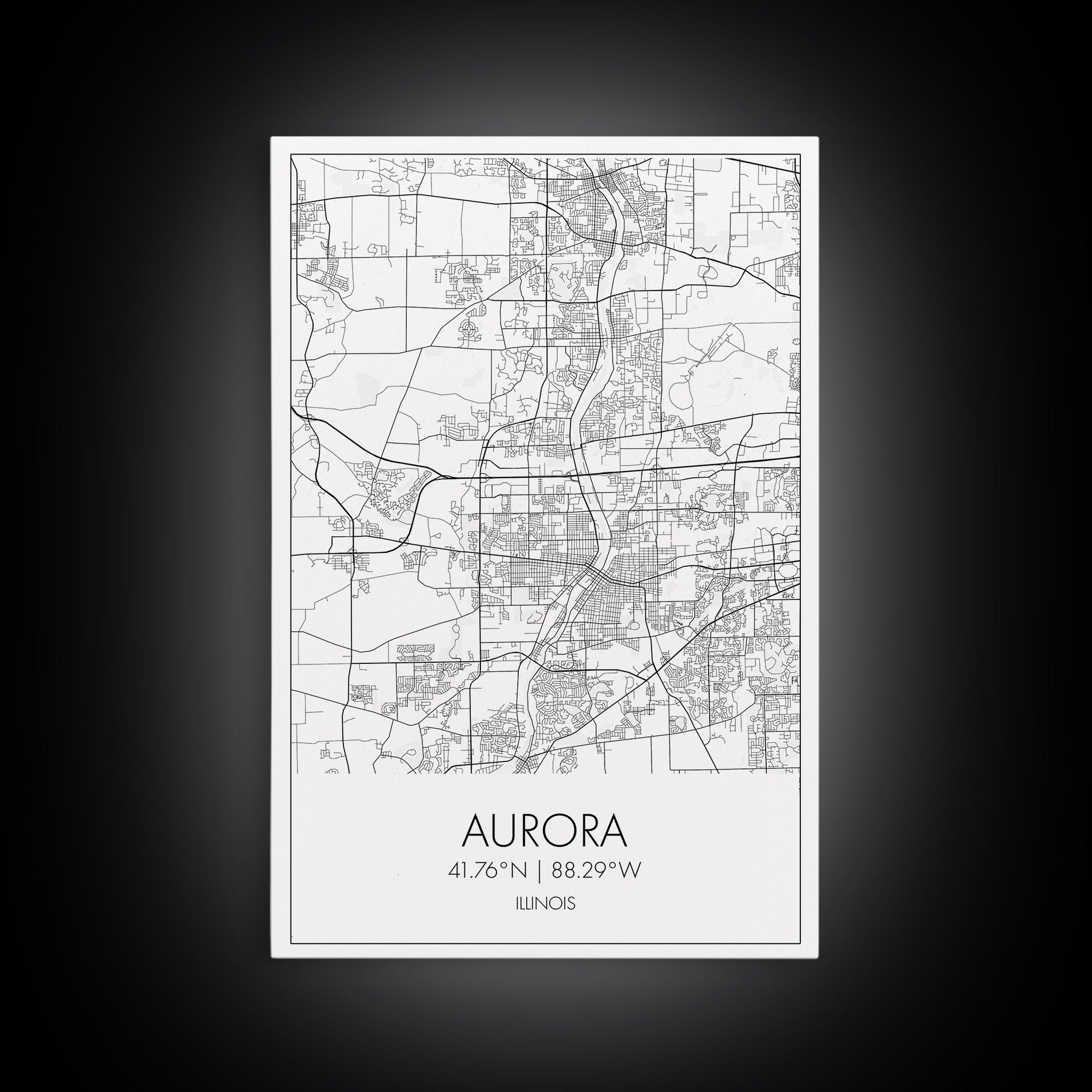Aurora Street Map, Illinois Map, City Map Wall Art, Daughter Gift, Travel Map, Minimalist Art, Wall Art, Canvas Print, Canvas Wall Art